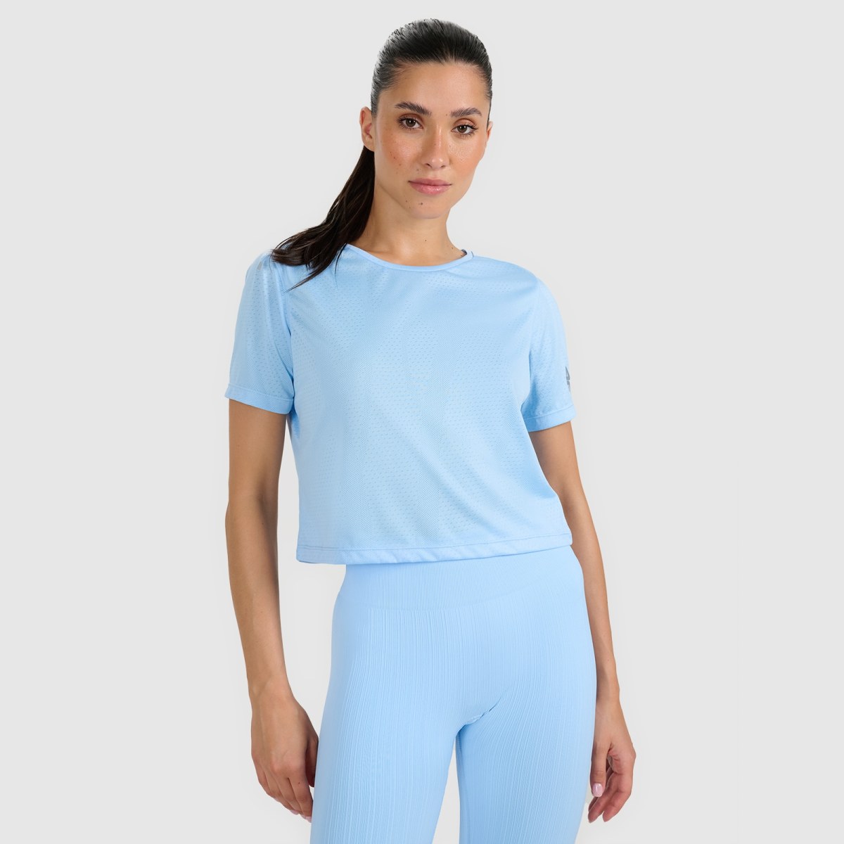 Dámske rýchloschnúce tréningové crop-top tričko - modré · záber 1