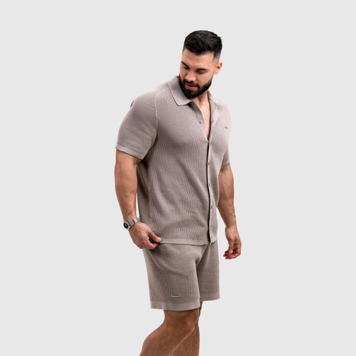 Pánska pletená súprava Iron Aesthetics Vibe, béžová · záber 4