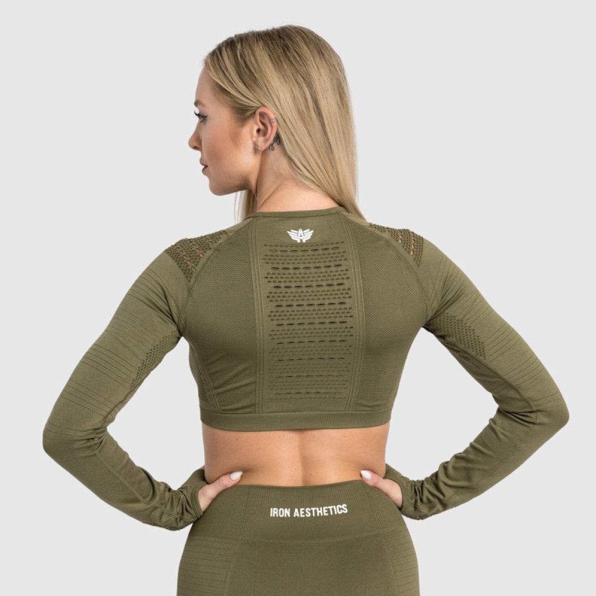 Bezšvový crop top Iron Aesthetics Rift, zelený · záber 4