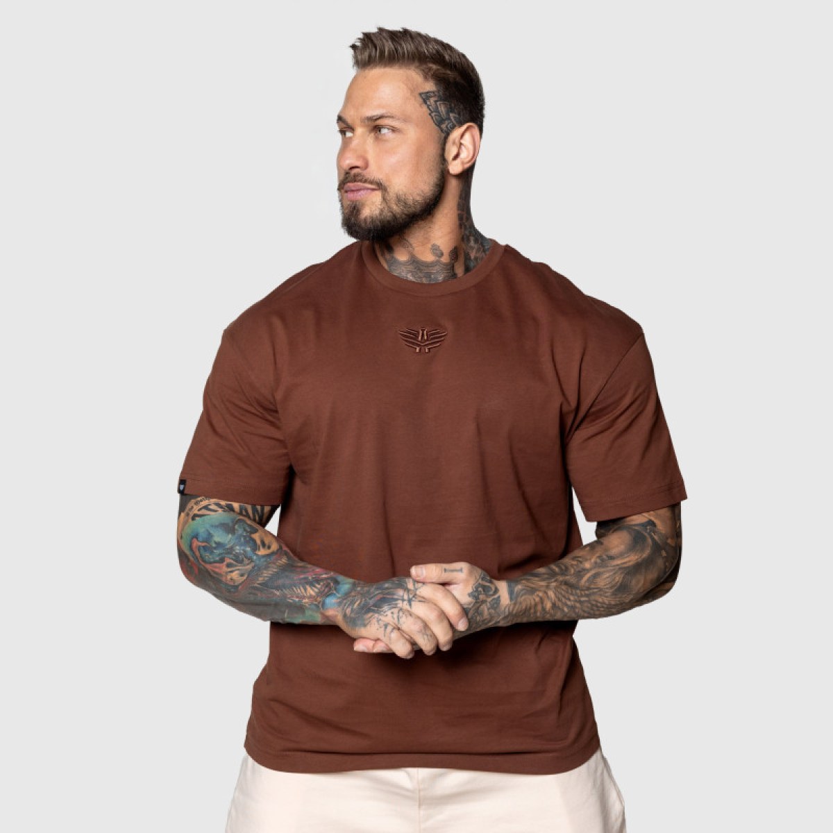 Oversized tričko Iron Aesthetics 3D, hnedé · záber 2