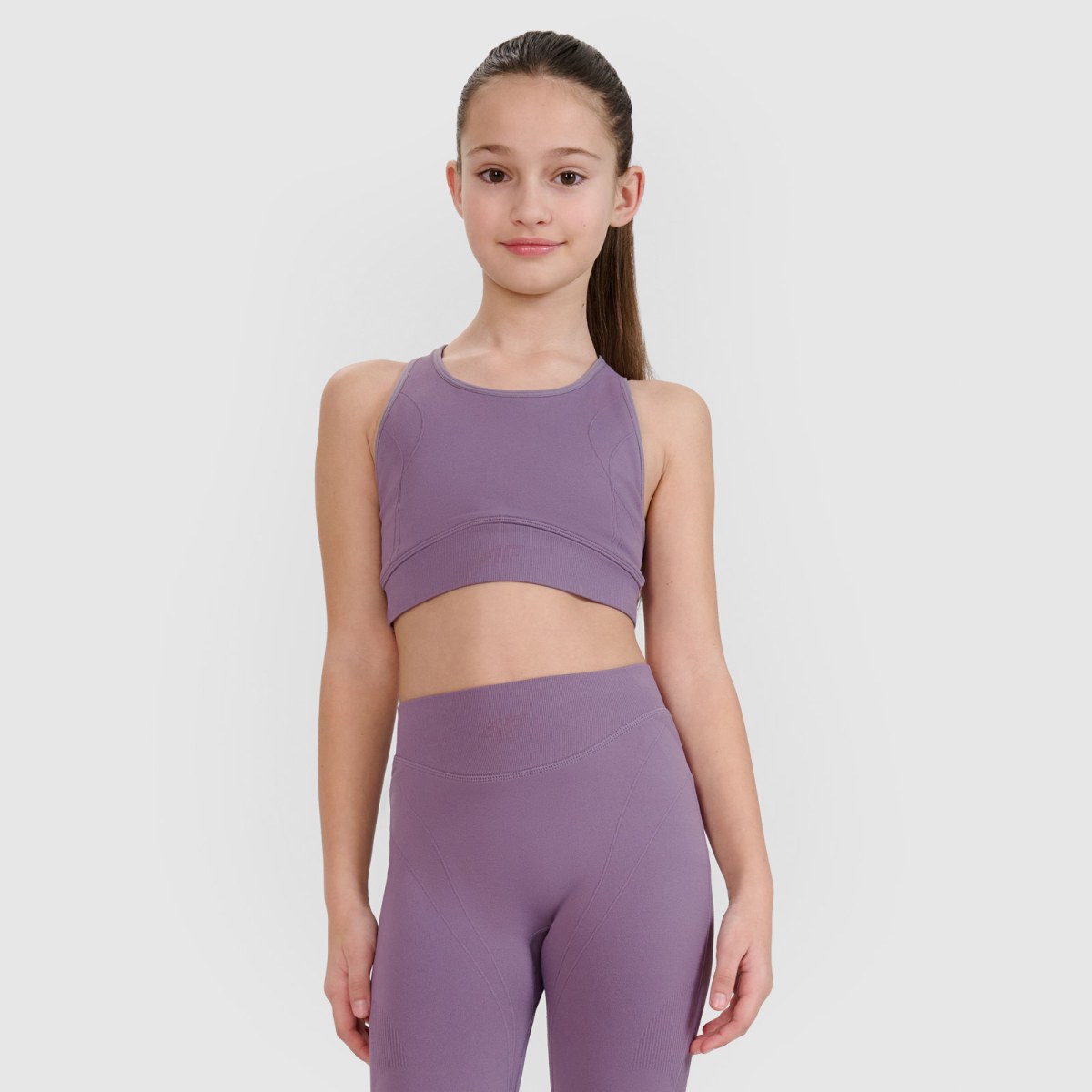 Dievčenský rýchloschnúci športový crop top 4F JUNIOR x Anna Lewandowska - fialový · záber 1