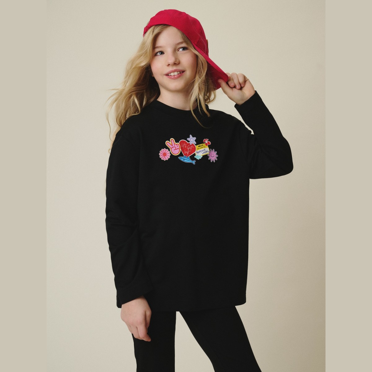 Loose longsleeve s potlačou dievčenský - čierny · záber 2