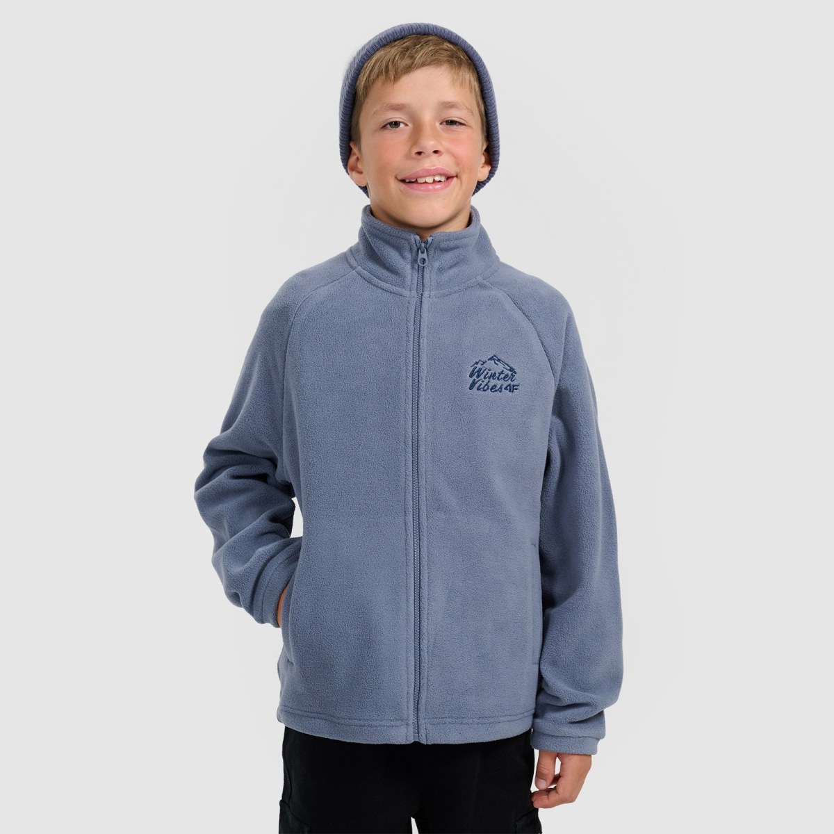 Chlapčenský regular fleece so stojačikom - tmavomodrý · záber 3
