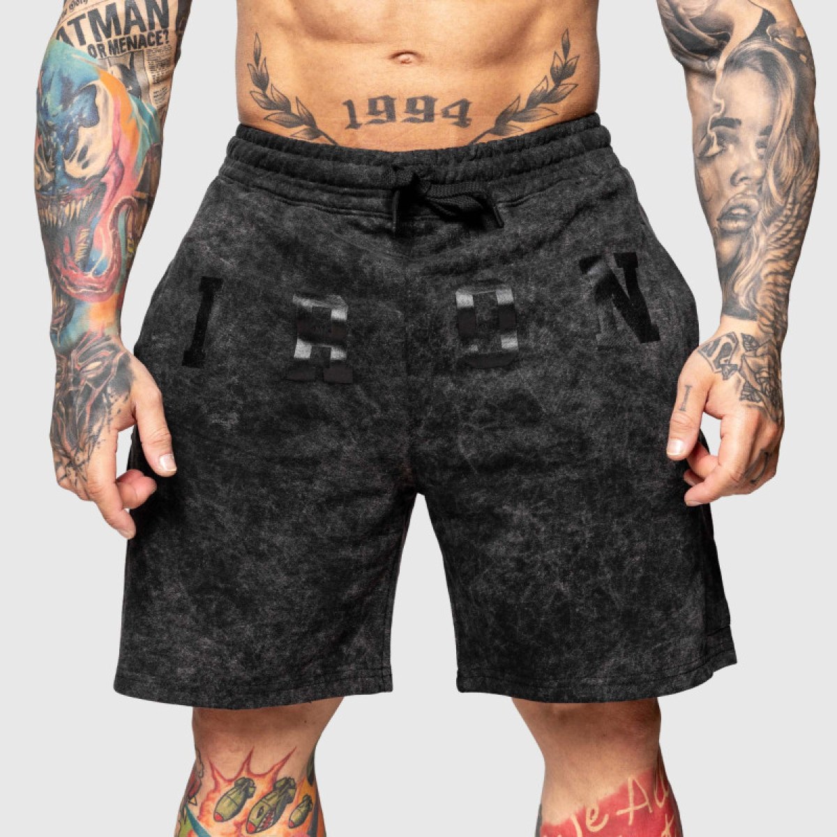 Teplákové kraťasy Iron Aesthetics College, washed black · záber 2