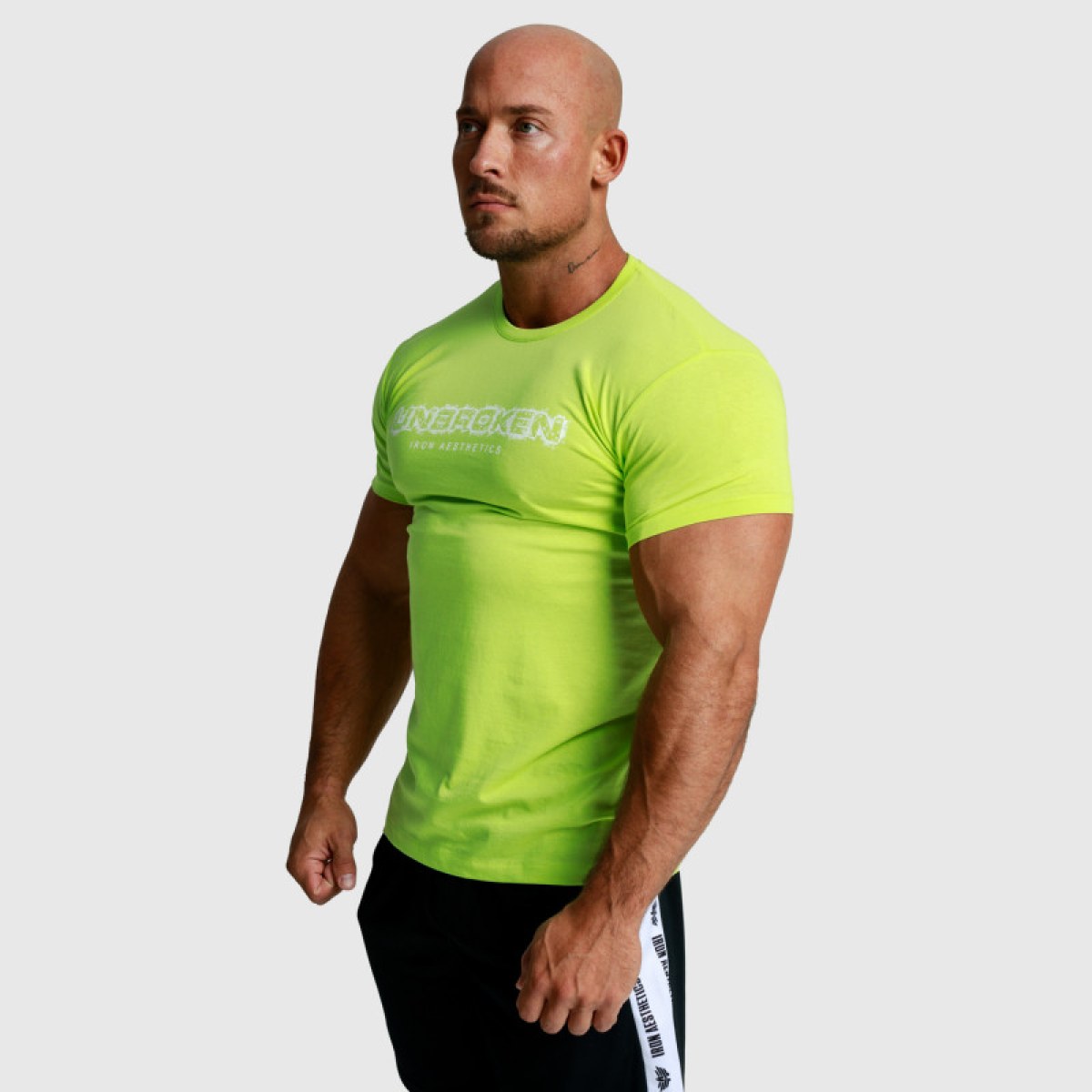 Pánske fitness tričko Iron Aesthetics Unbroken, limetkové · záber 4