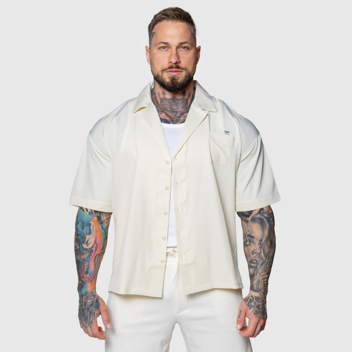 Oversized košeľa Iron Aesthetics Cuban, béžová · záber 1