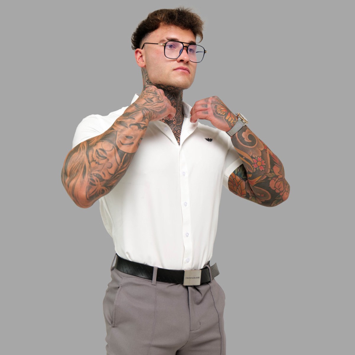 Strečová košeľa Iron Aesthetics Short Slim Stretch, natural · záber 2