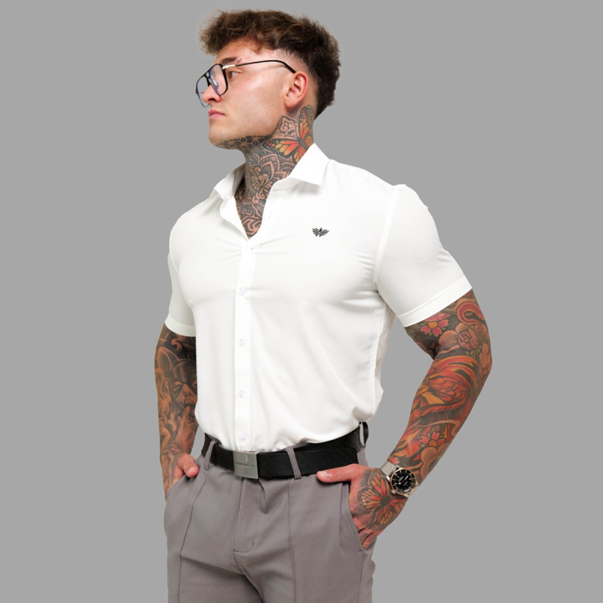 Strečová košeľa Iron Aesthetics Short Slim Stretch, natural · záber 3
