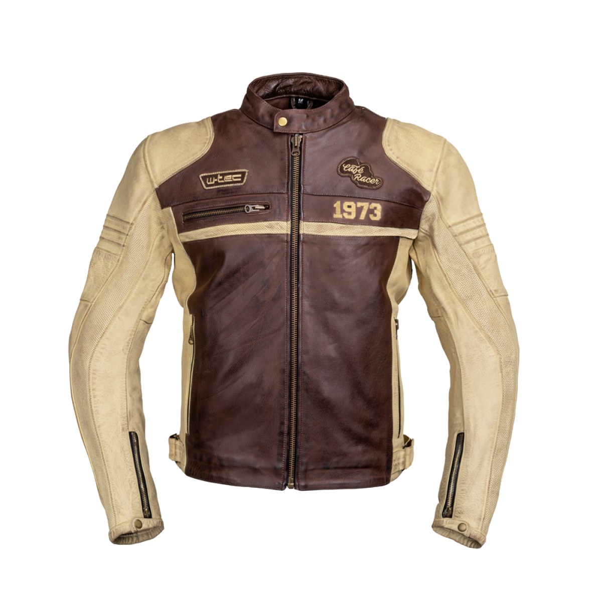 Pánska kožená moto bunda W-TEC Retro - Veľkosť: 3XL | Farba: Béžová · záber 1