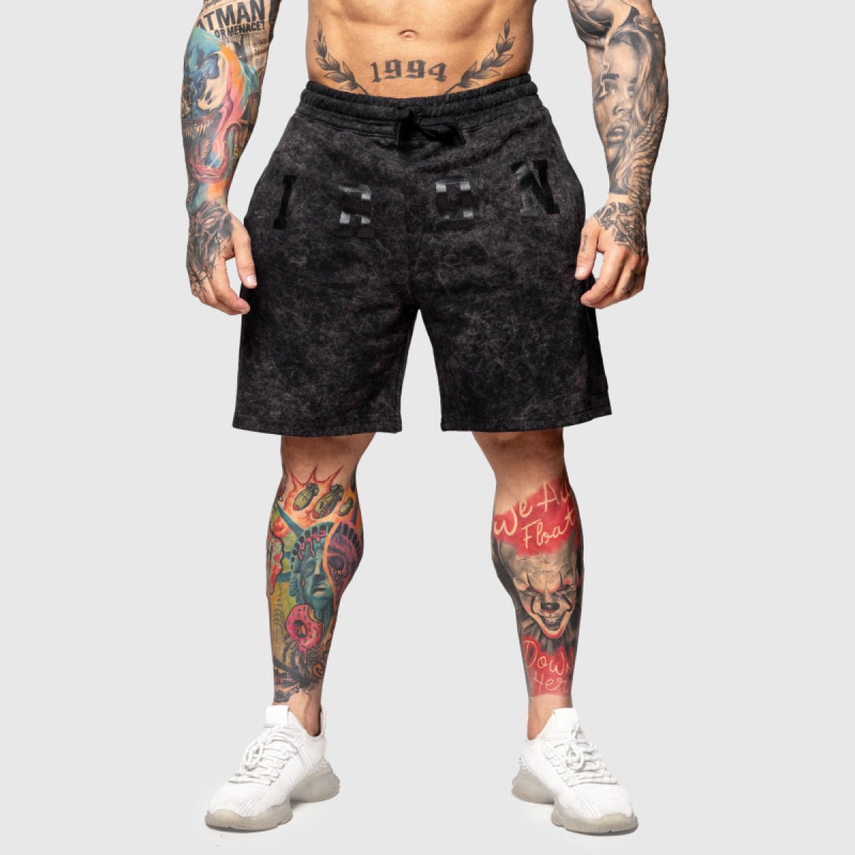 Teplákové kraťasy Iron Aesthetics College, washed black · záber 1