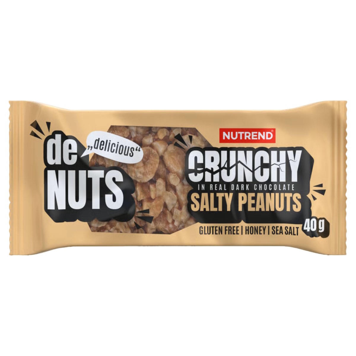 Nutrend DeNuts Crunchy 40g slané arašidy v horkej čokoláde · záber 1