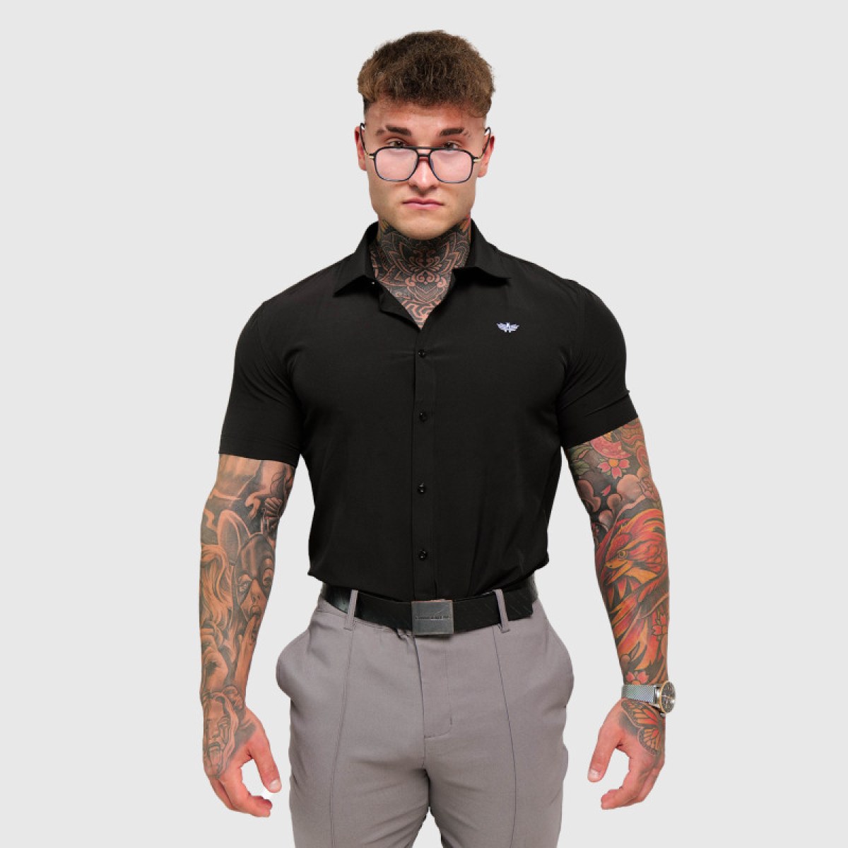 Strečová košeľa Iron Aesthetics Short Slim Stretch, čierna · záber 3