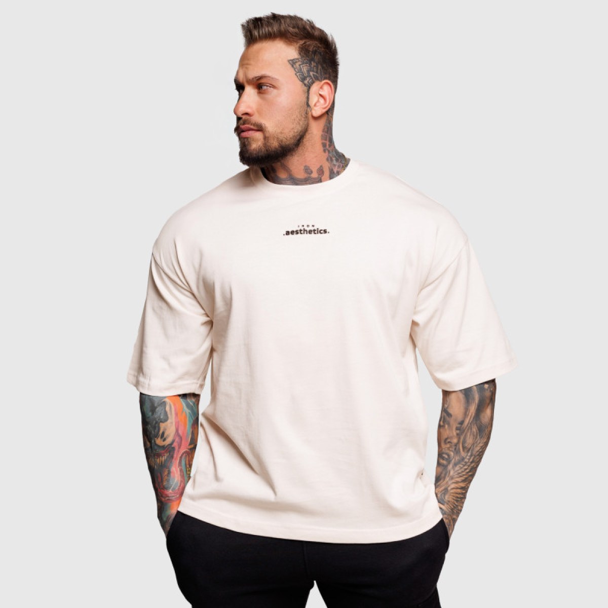 Oversize tričko Iron Aesthetics Major, béžové · záber 2