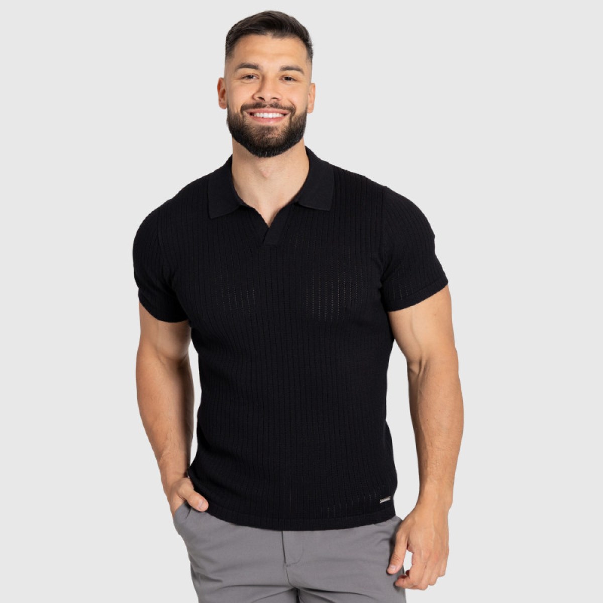 Pánske tričko Iron Aesthetics Polo Knit, čierne · záber 1