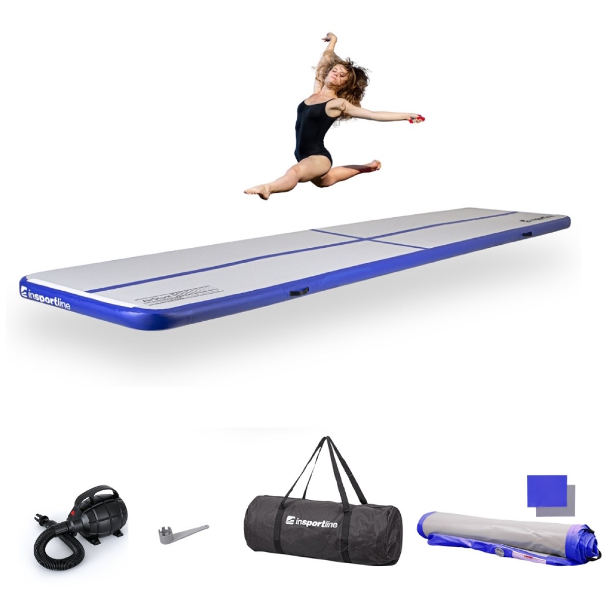 Airtrack inSPORTline Airstunt 500x100x10 cm bielo-modrý s elektrickou pumpou · záber 1