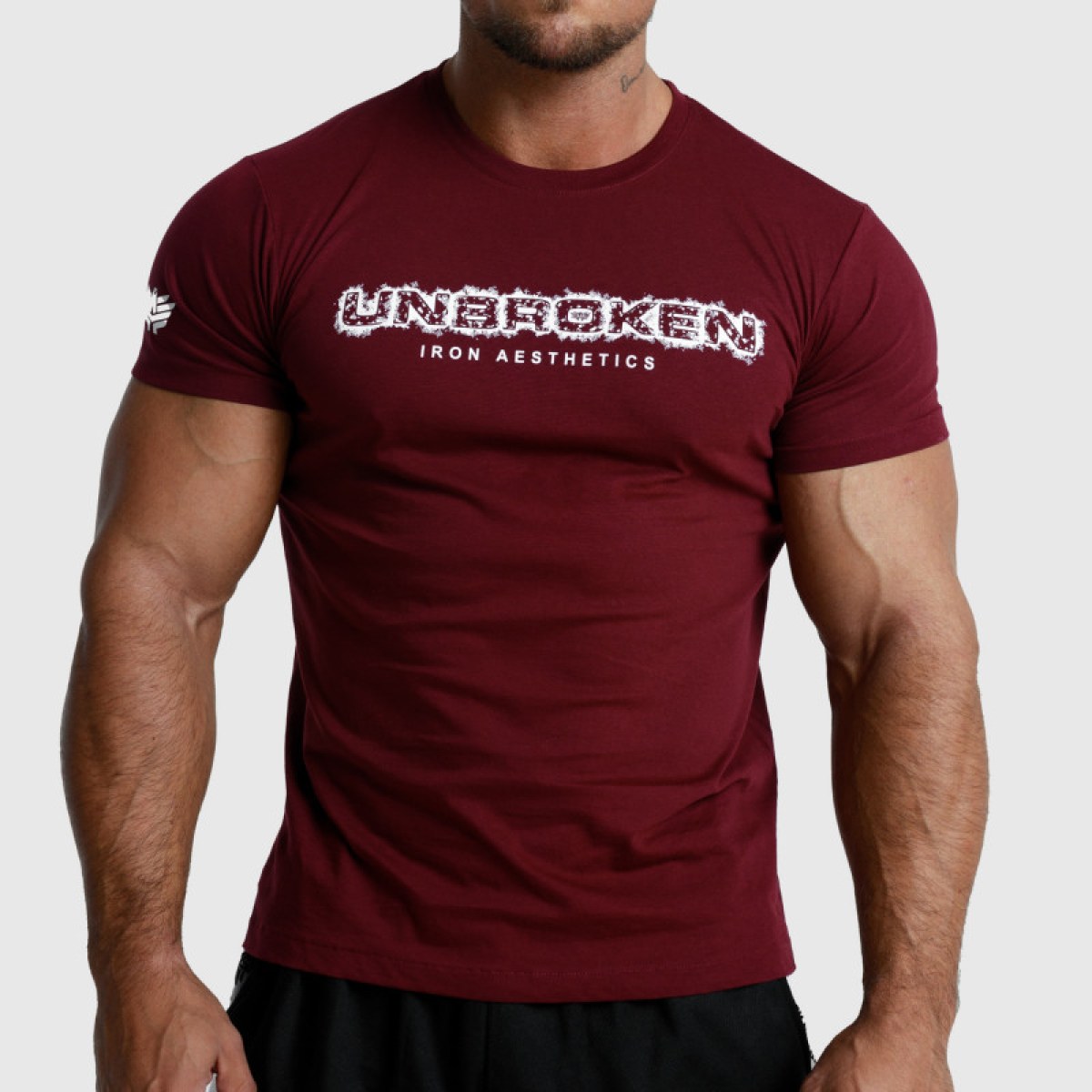 Pánske fitness tričko Iron Aesthetics Unbroken, bordové · záber 1