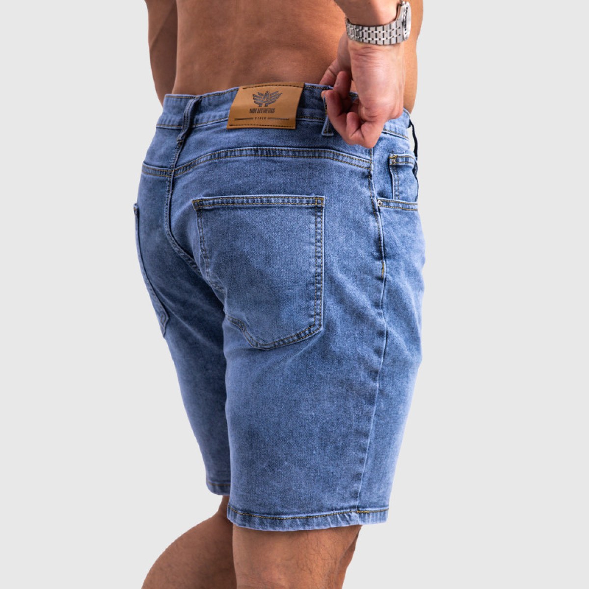 Pánske rifľové kraťasy Iron Aesthetics Denim Stretch, modré · záber 3