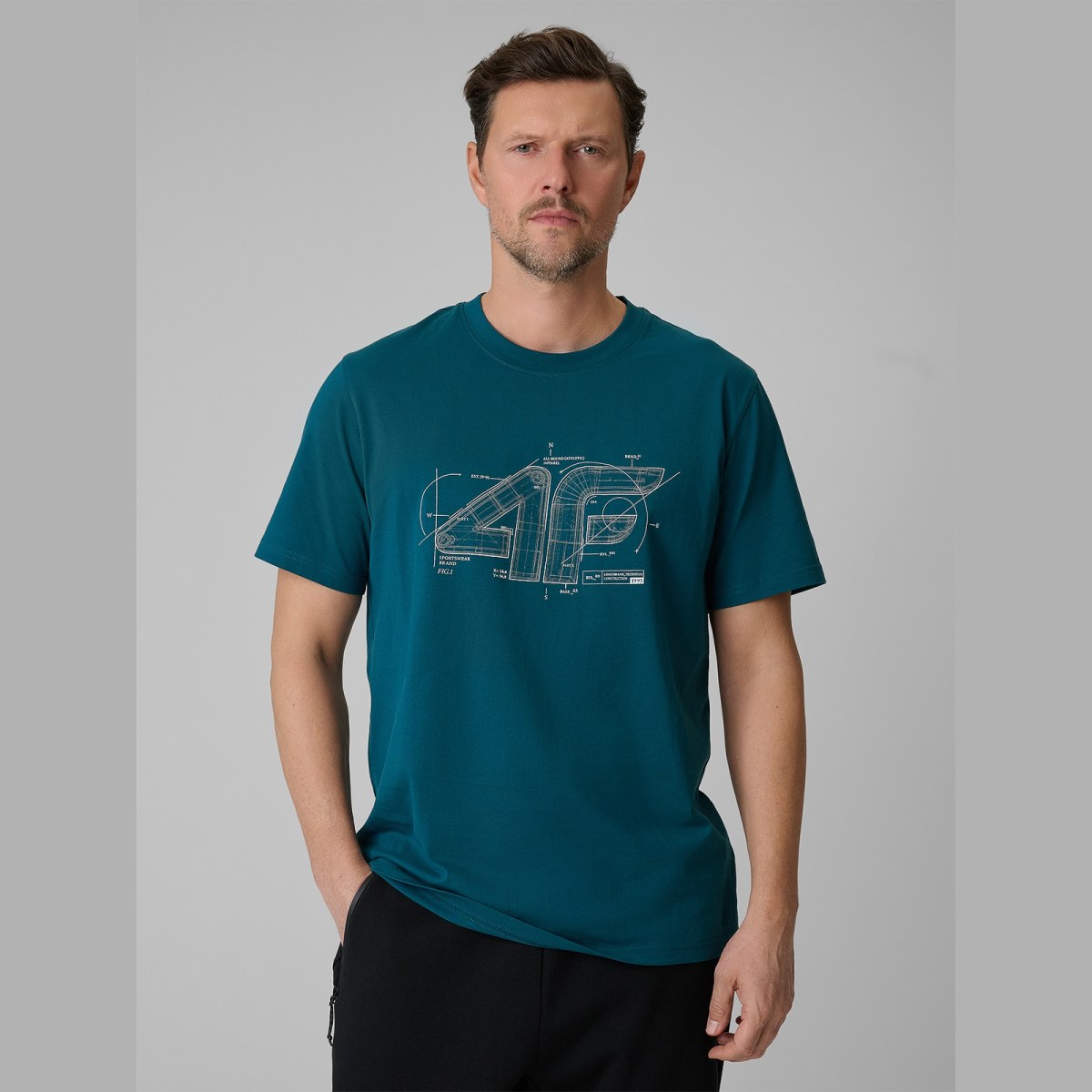 T-shirt regular s potlačou pánsky - tyrkysový · záber 9