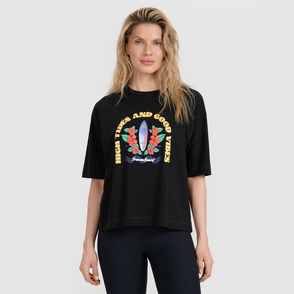 T-shirt oversize s potlačou dámsky - čierny · záber 1