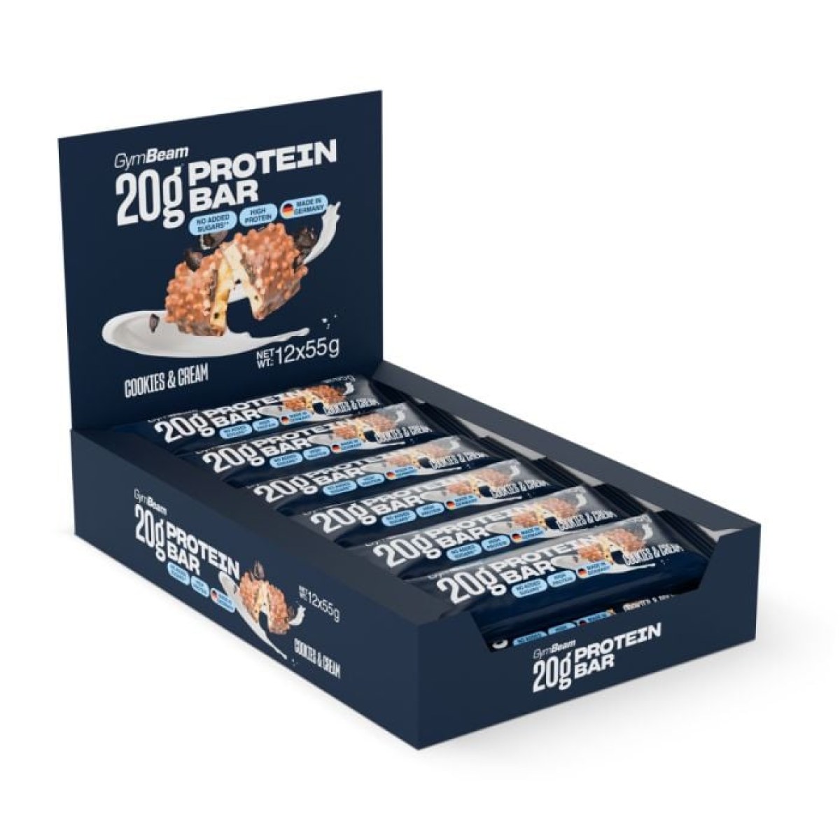 GymBeam 20 g Protein bar cookies & cream - Príchuť: Cookies & cream | Hmotnosť: 0,66 kg | Balenie: 12 · záber 1