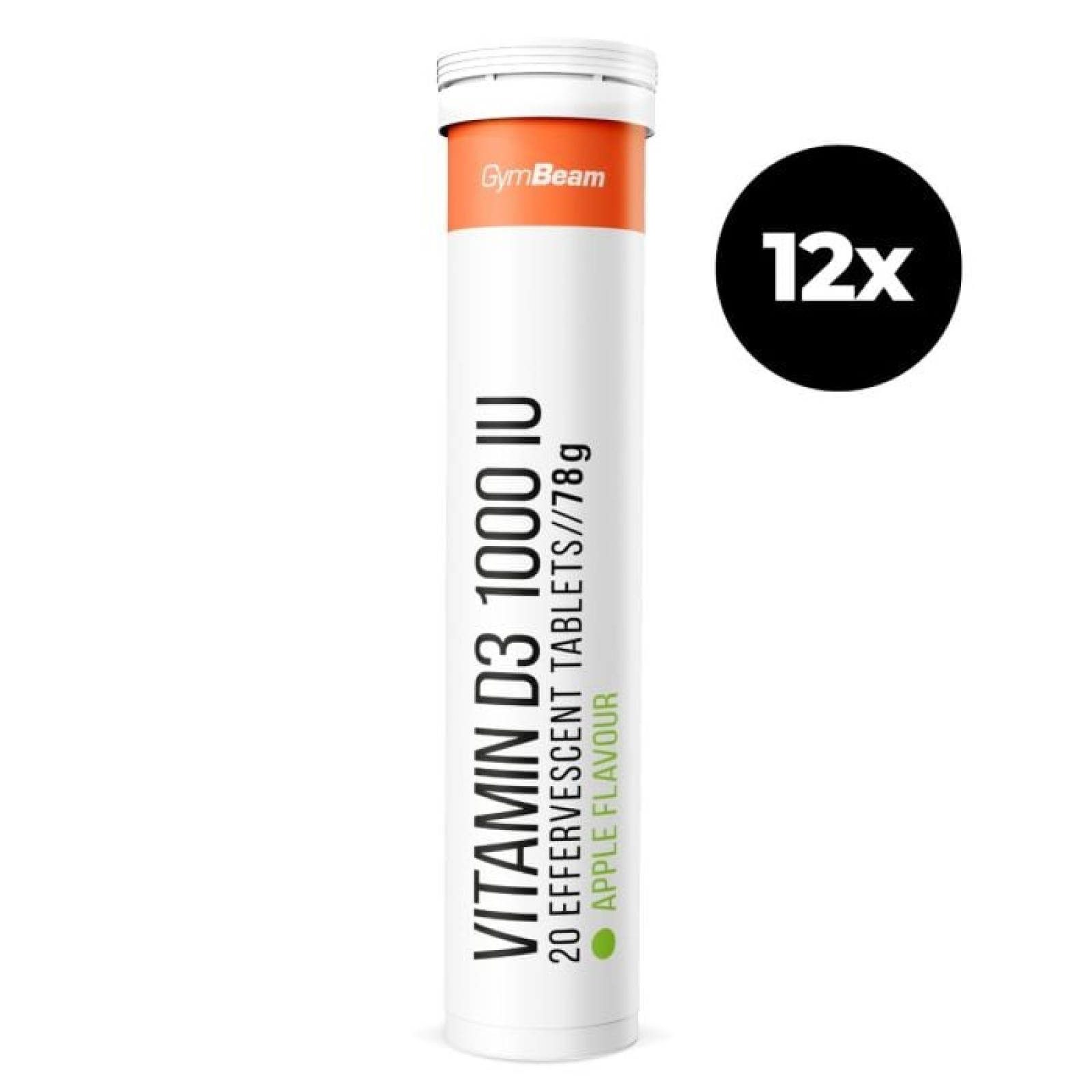 GymBeam Šumivý Vitamín D3 1000 IU 12 x 20 tab zelené jablko · záber 1