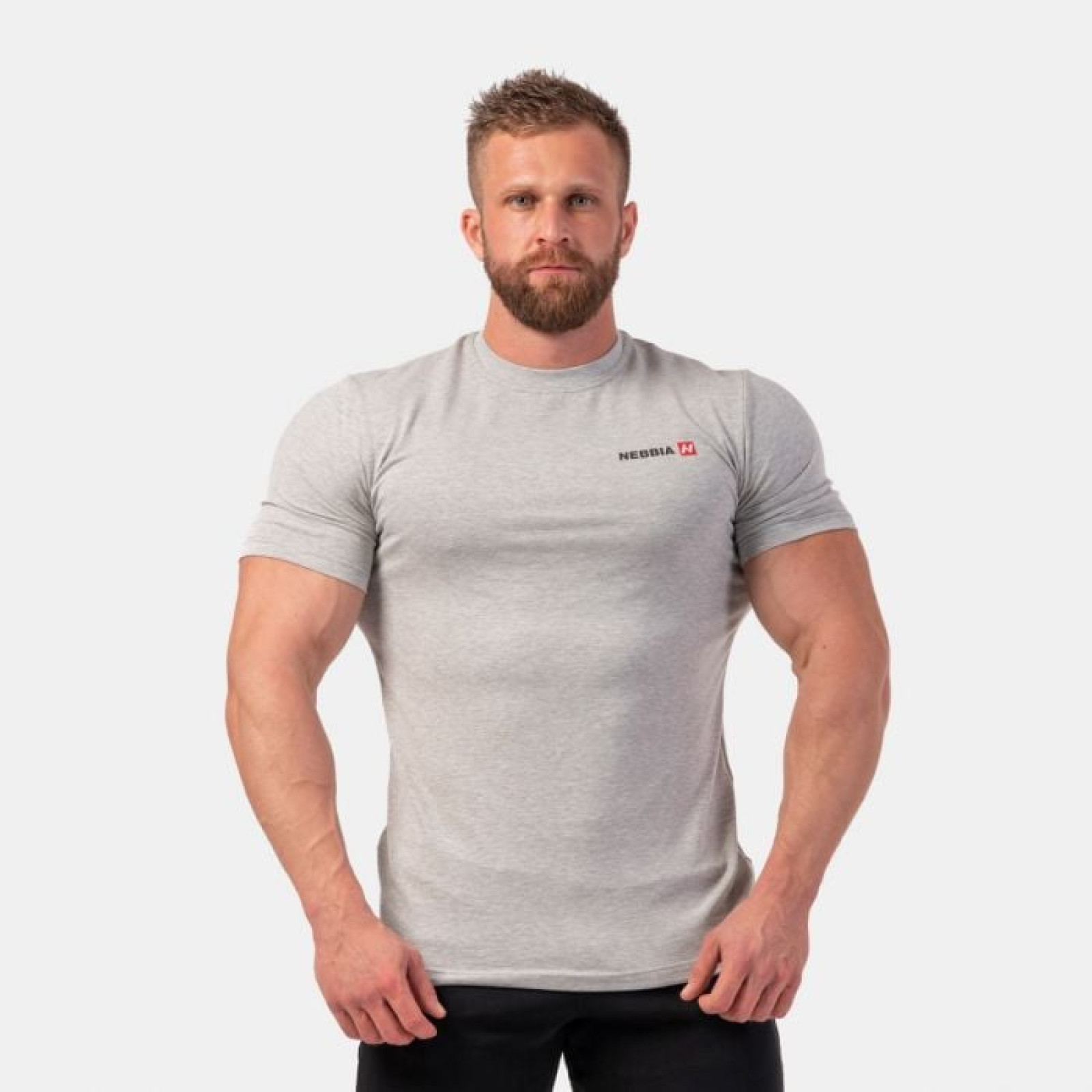 NEBBIA Pánske tričko Minimalist Logo svetlo sivé XXL · záber 1