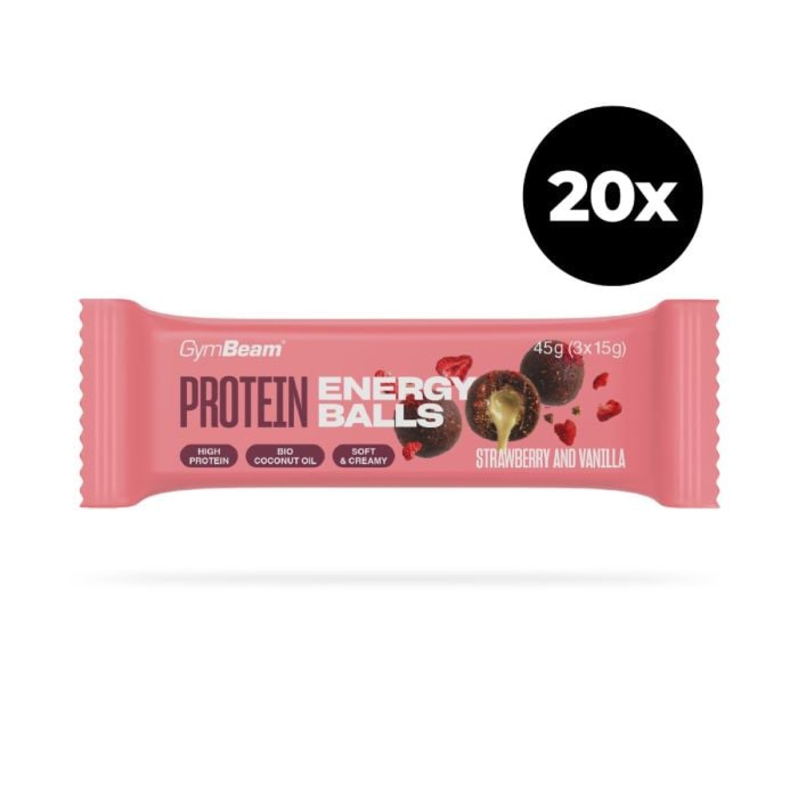 Protein energy balls - Gymbeam jahoda vanilka - Príchuť: Jahoda vanilka | Hmotnosť: 0,9 kg · záber 1