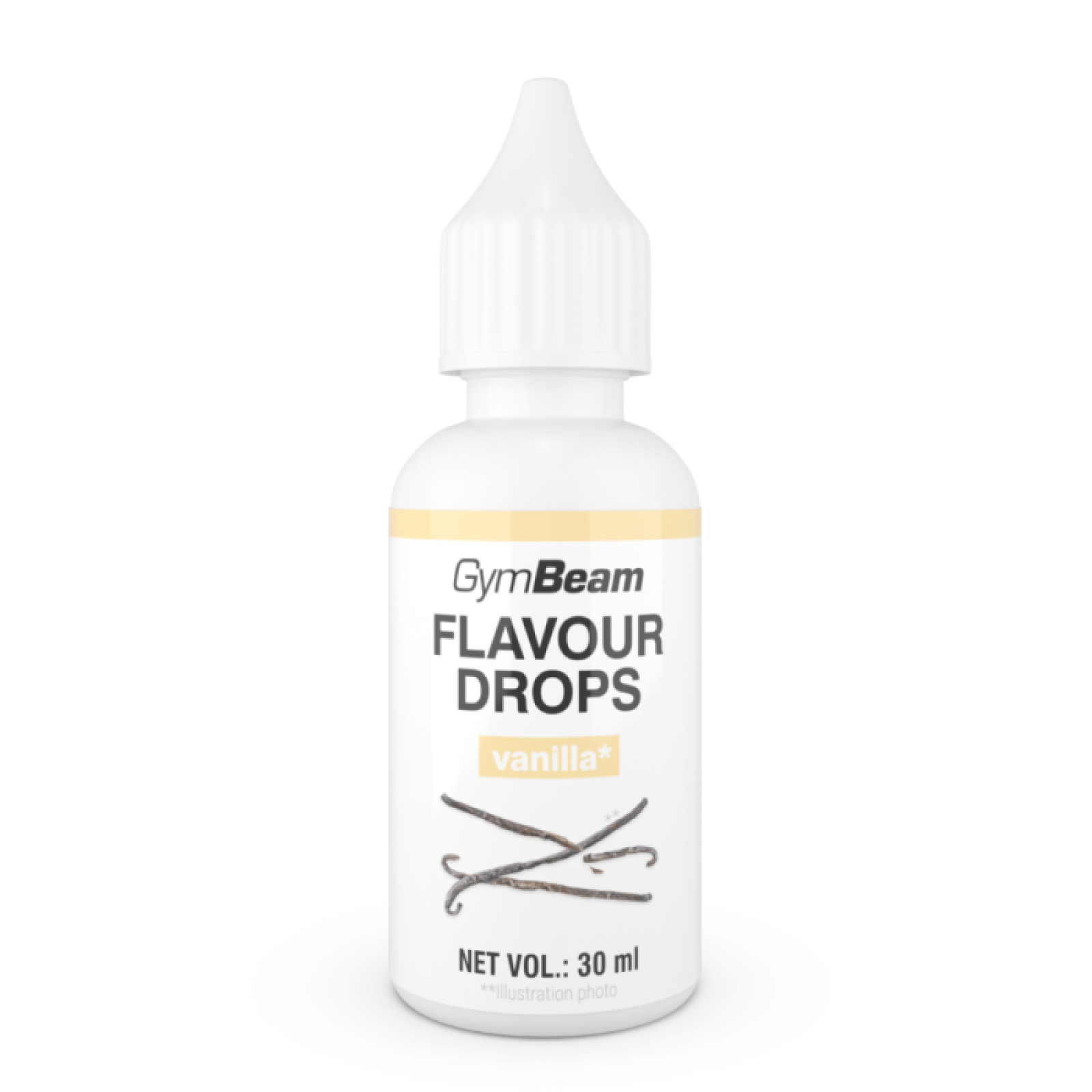 GymBeam Flavour Drops vanilka - Príchuť: Vanilka | Hmotnosť: 0,03 kg | Objem: 30 ml | Balenie: 50 · záber 1