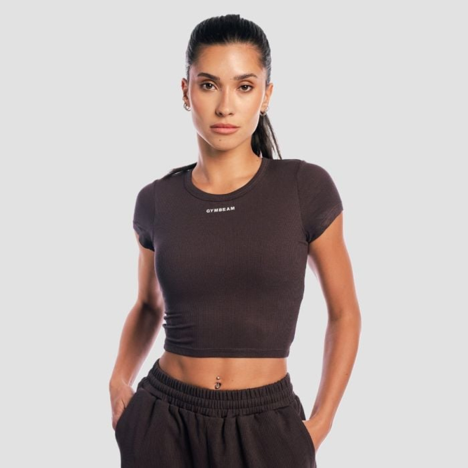 GymBeam Dámske tričko Cropped Aura Tee Brown L · záber 1