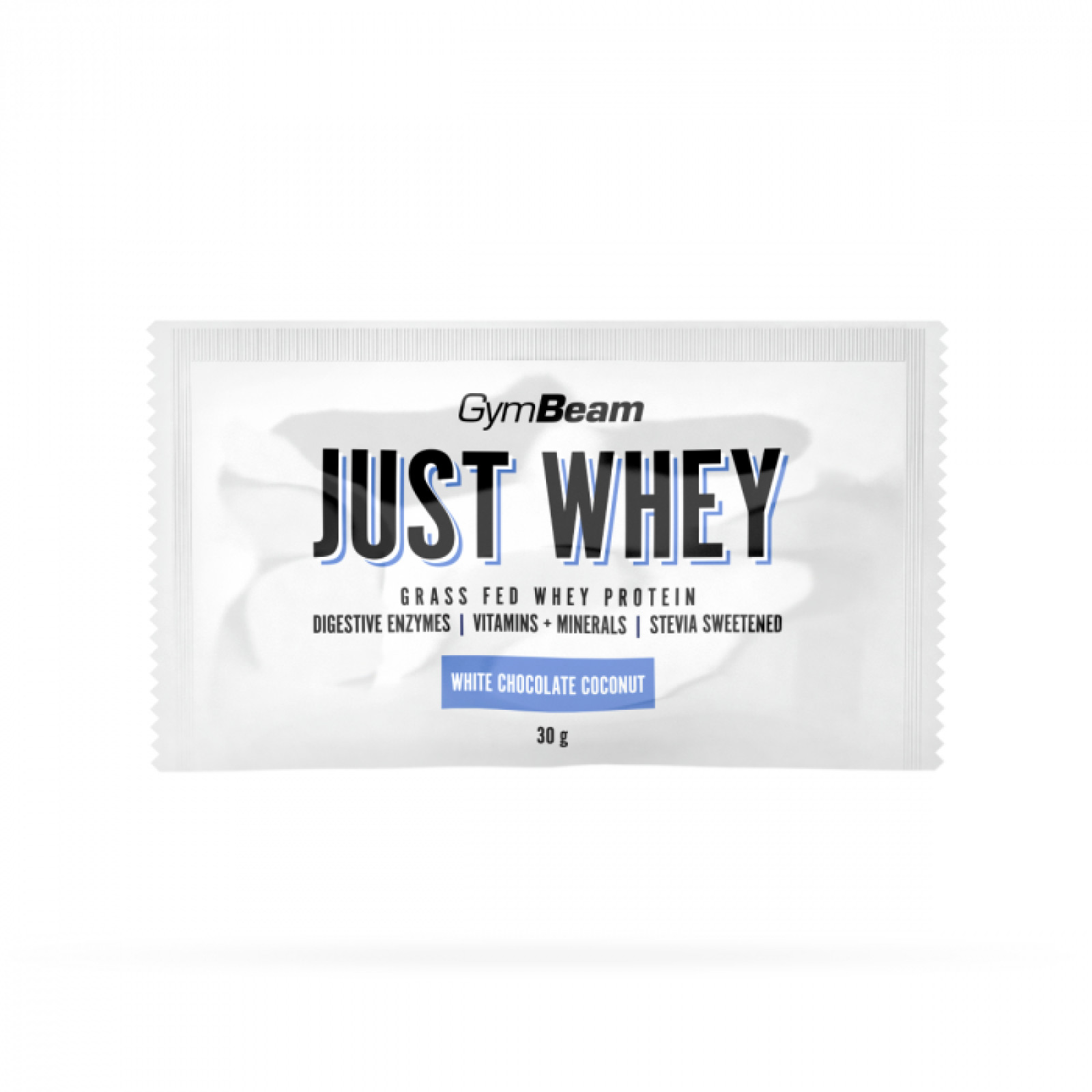 GymBeam Vzorka Just Whey biela čokoláda kokos · záber 1