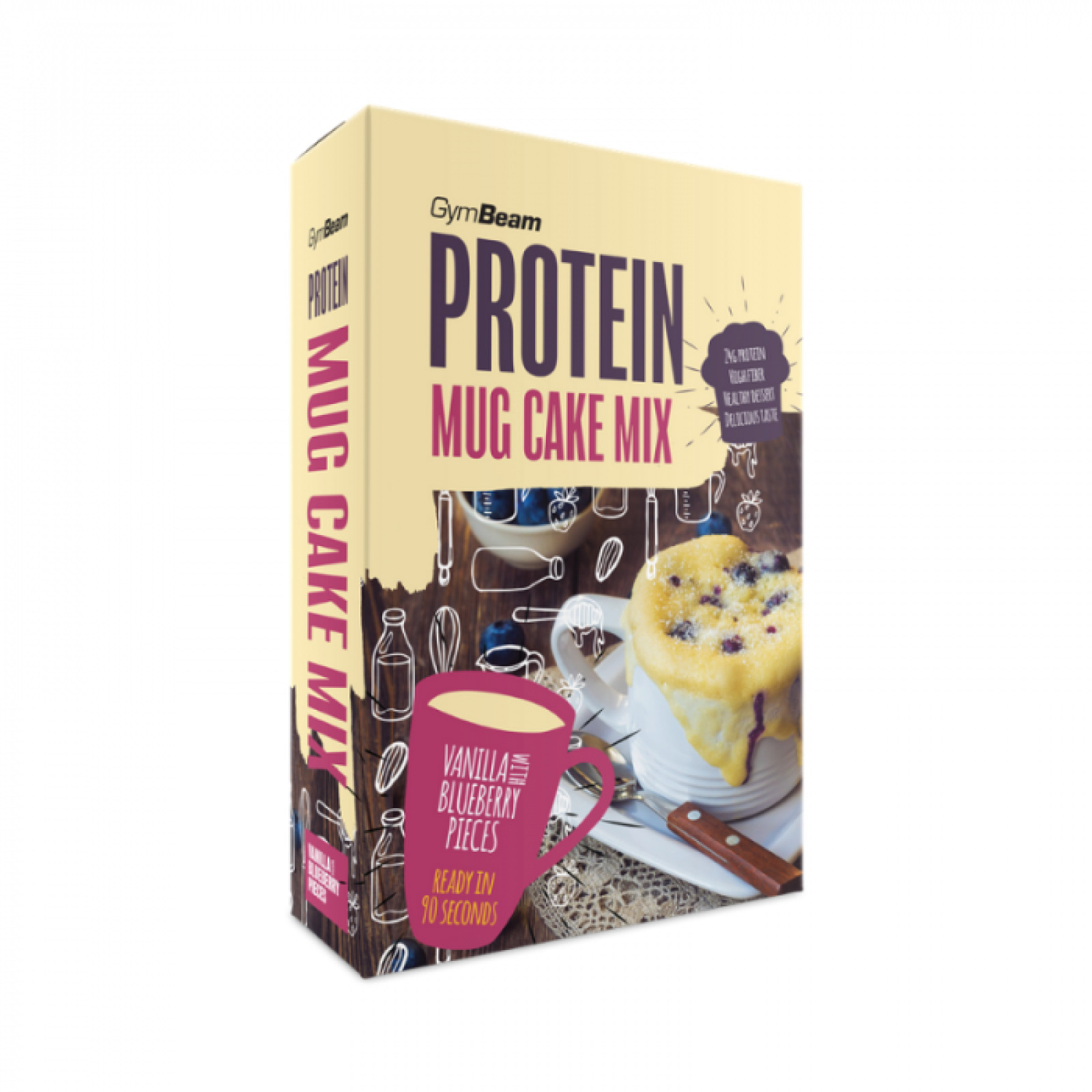 GymBeam Protein Mug Cake Mix 500 g vanilka s kúskami čučoriedok · záber 1