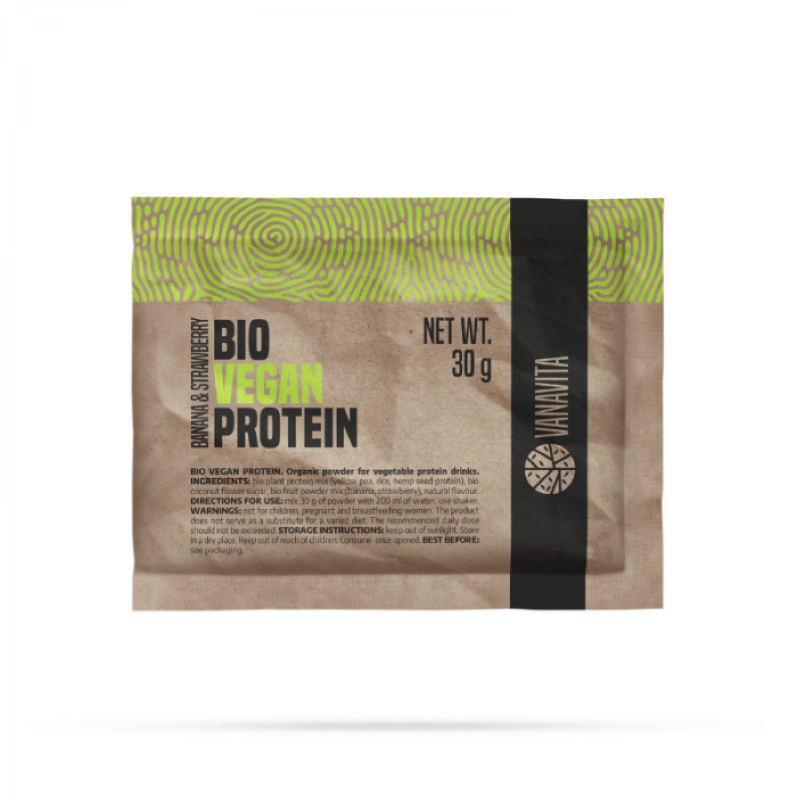 VanaVita Vzorka Bio Vegan Protein banán jahoda - Príchuť: Banán jahoda | Hmotnosť: 0,03 kg | Balenie: 220 · záber 1