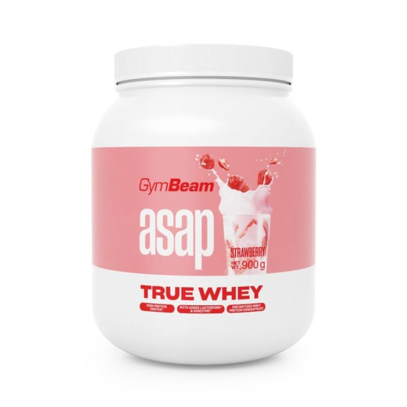 GymBeam ASAP True Whey jahoda - Príchuť: Jahoda | Hmotnosť: 0,9 kg | Balenie: 36 · záber 1
