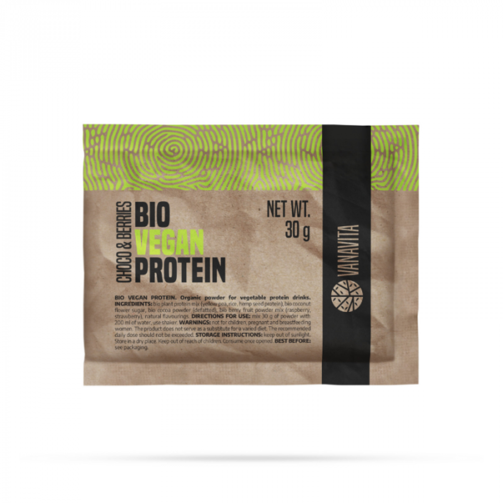 VanaVita Vzorka Bio Vegan Protein čokoláda & bobule - Príchuť: Čokoláda & bobule | Hmotnosť: 0,03 kg | Balenie: 220 · záber 1