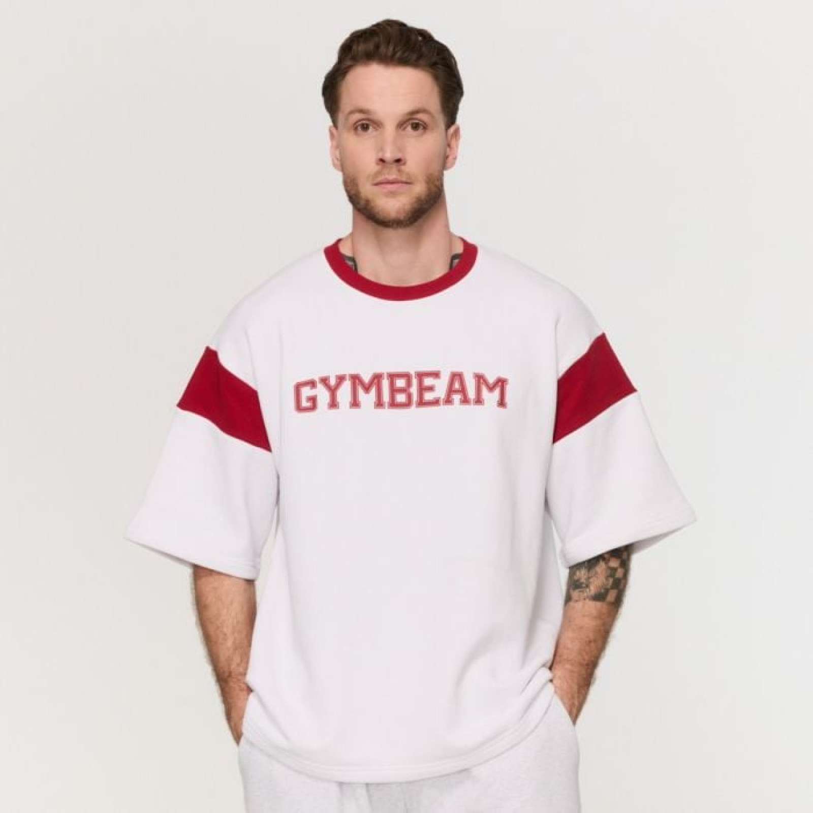 GymBeam Tričko Premium Heavyweight Varsity White L · záber 1