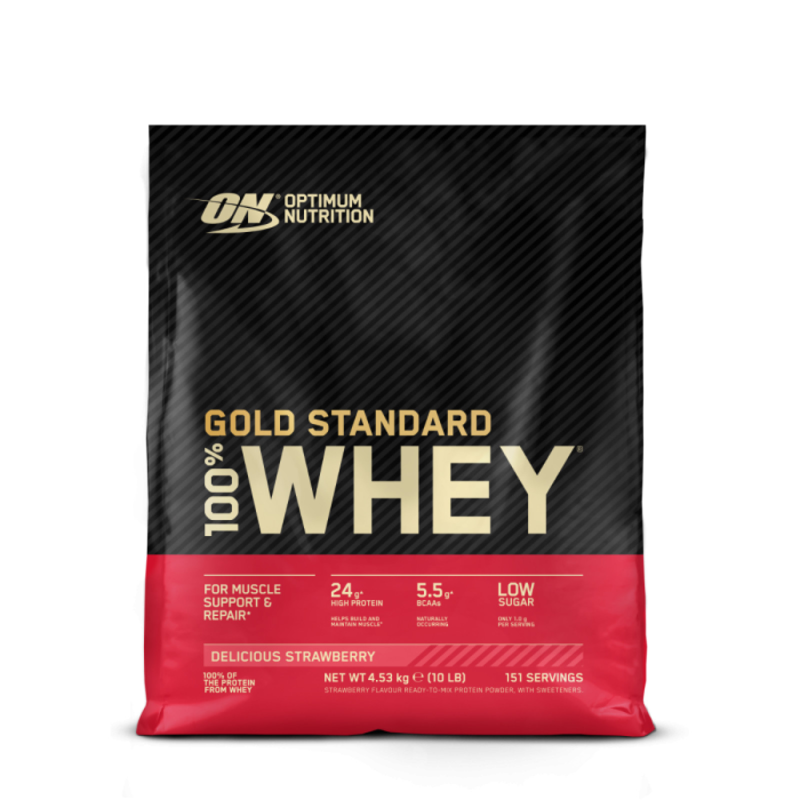Optimum Nutrition 100 Whey Gold Standard lahodná jahoda - Príchuť: Lahodná jahoda | Hmotnosť: 4,54 kg | Balenie: 2 · záber 1