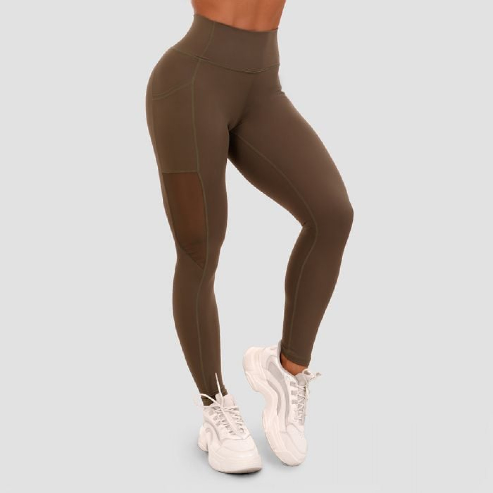 GymBeam Dámske legíny Mesh Panel olive MM · záber 1