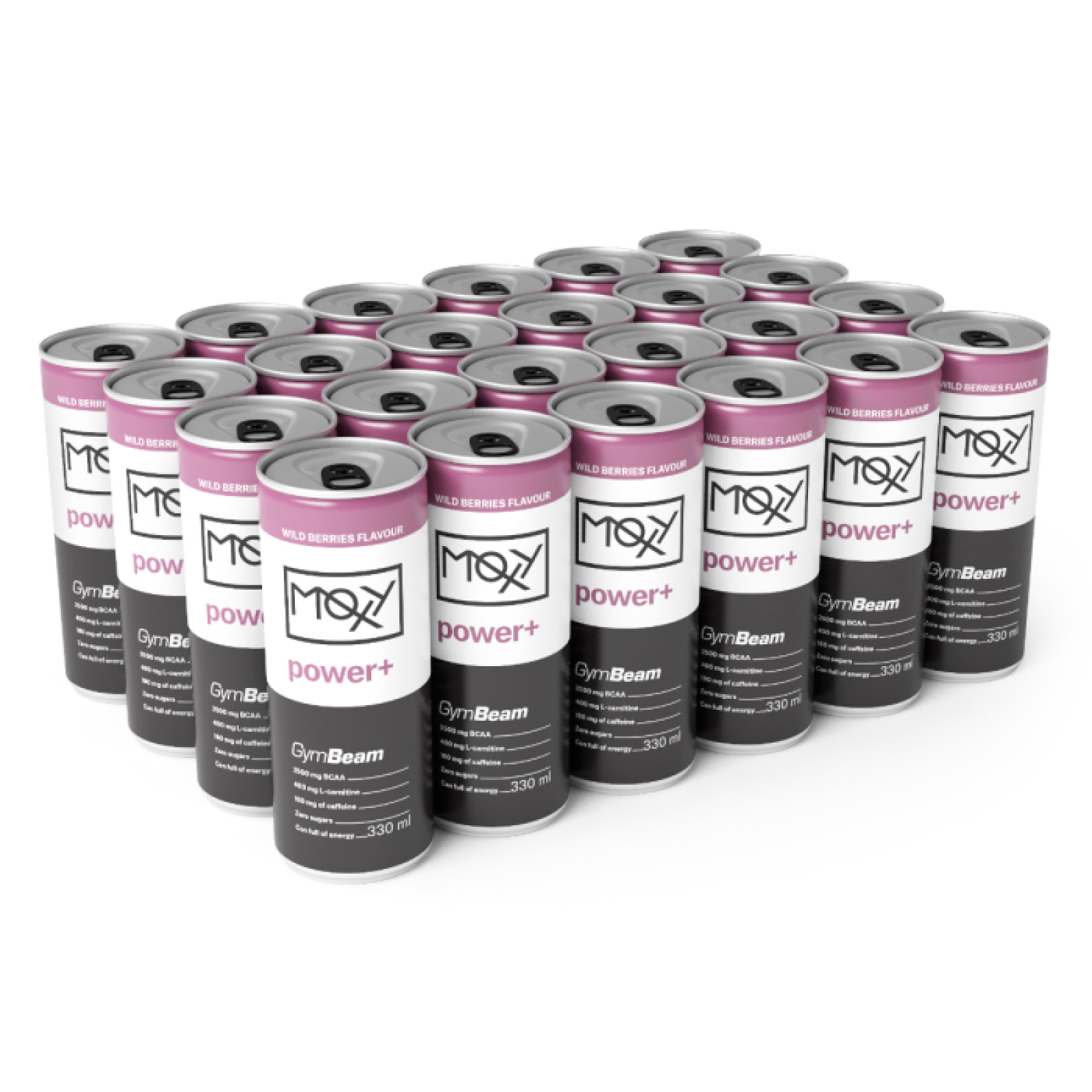 GymBeam MOXY power+ Energy Drink lesné ovocie - Príchuť: Lesné ovocie | Hmotnosť: 7,92 kg | Objem: 24 x 330 ml | Balenie: 24 · záber 1