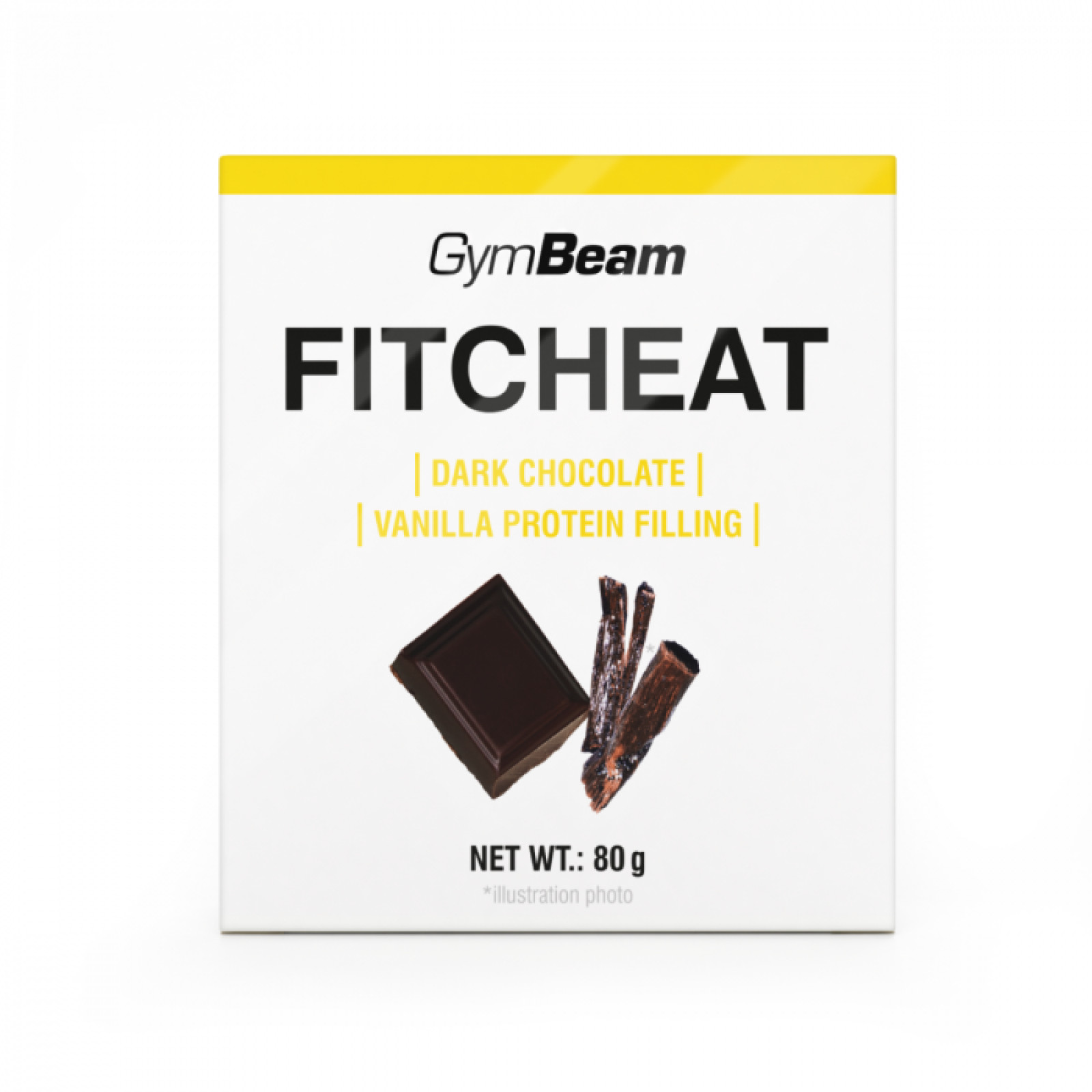 Gymbeam Proteínová čokoláda Fitcheat horká čokoláda vanilka - Príchuť: Horká čokoláda vanilka | Hmotnosť: 0,08 kg | Balenie: 40 · záber 1