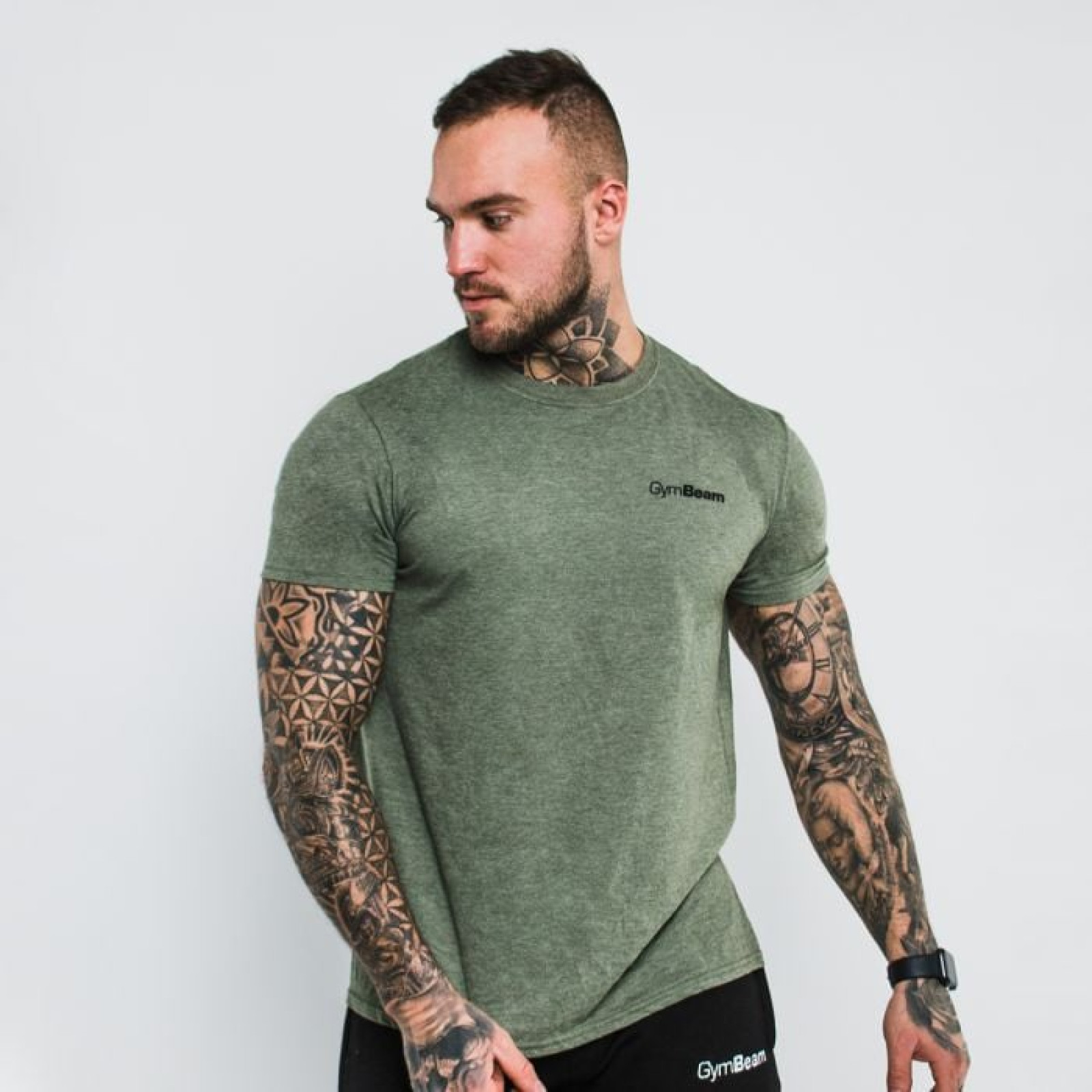GymBeam Tričko Basic Heather Military L · záber 1