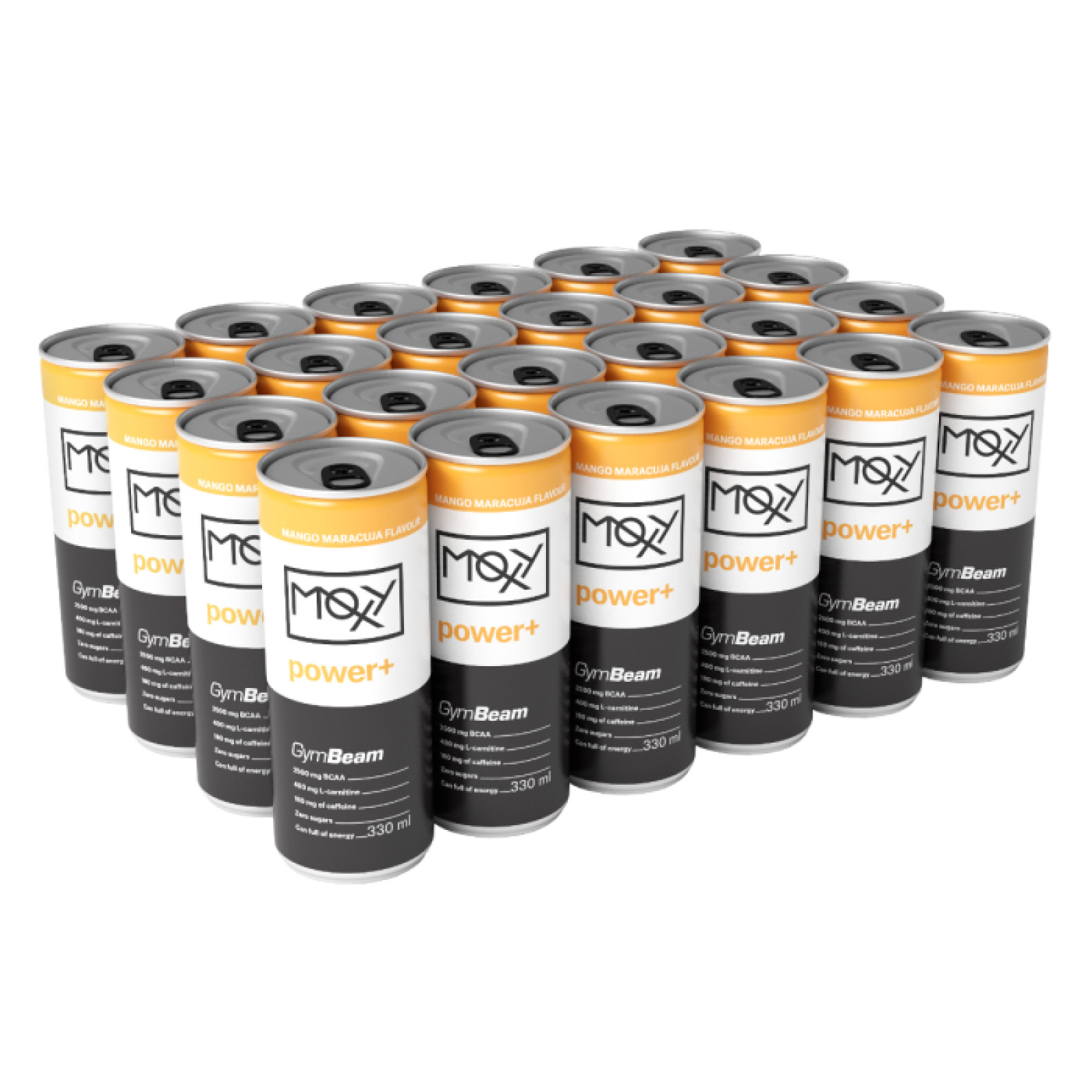 GymBeam MOXY power+ Energy Drink mango marakuja - Príchuť: Mango marakuja | Hmotnosť: 7,92 kg | Objem: 24 x 330 ml | Balenie: 24 · záber 1