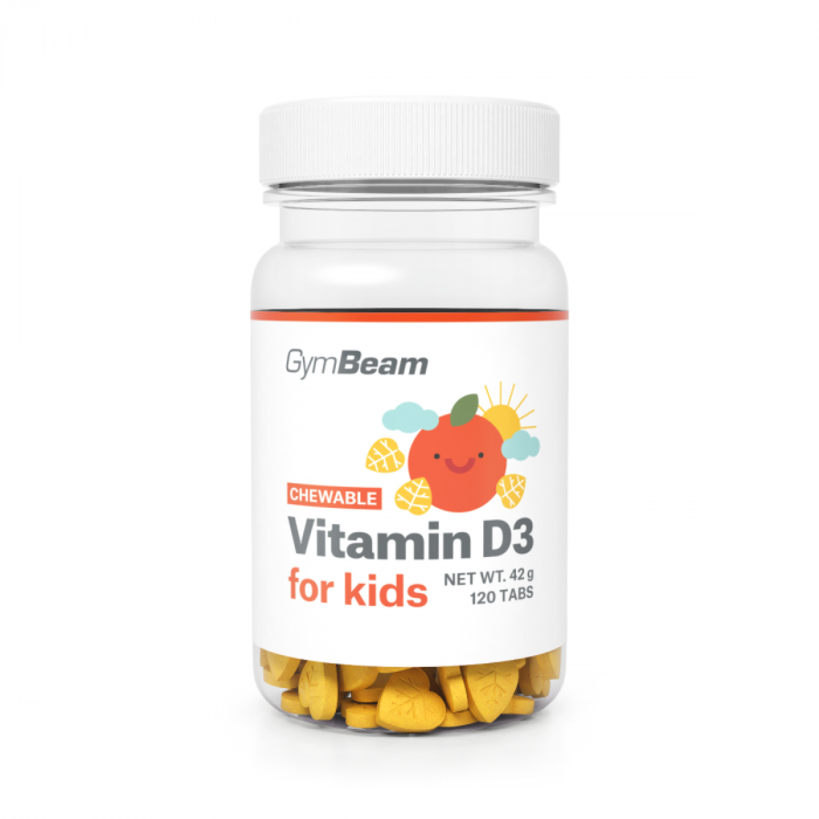 GymBeam Vitamín D3, tablety na cmúľanie pre deti 400 IU pomaranč · záber 1