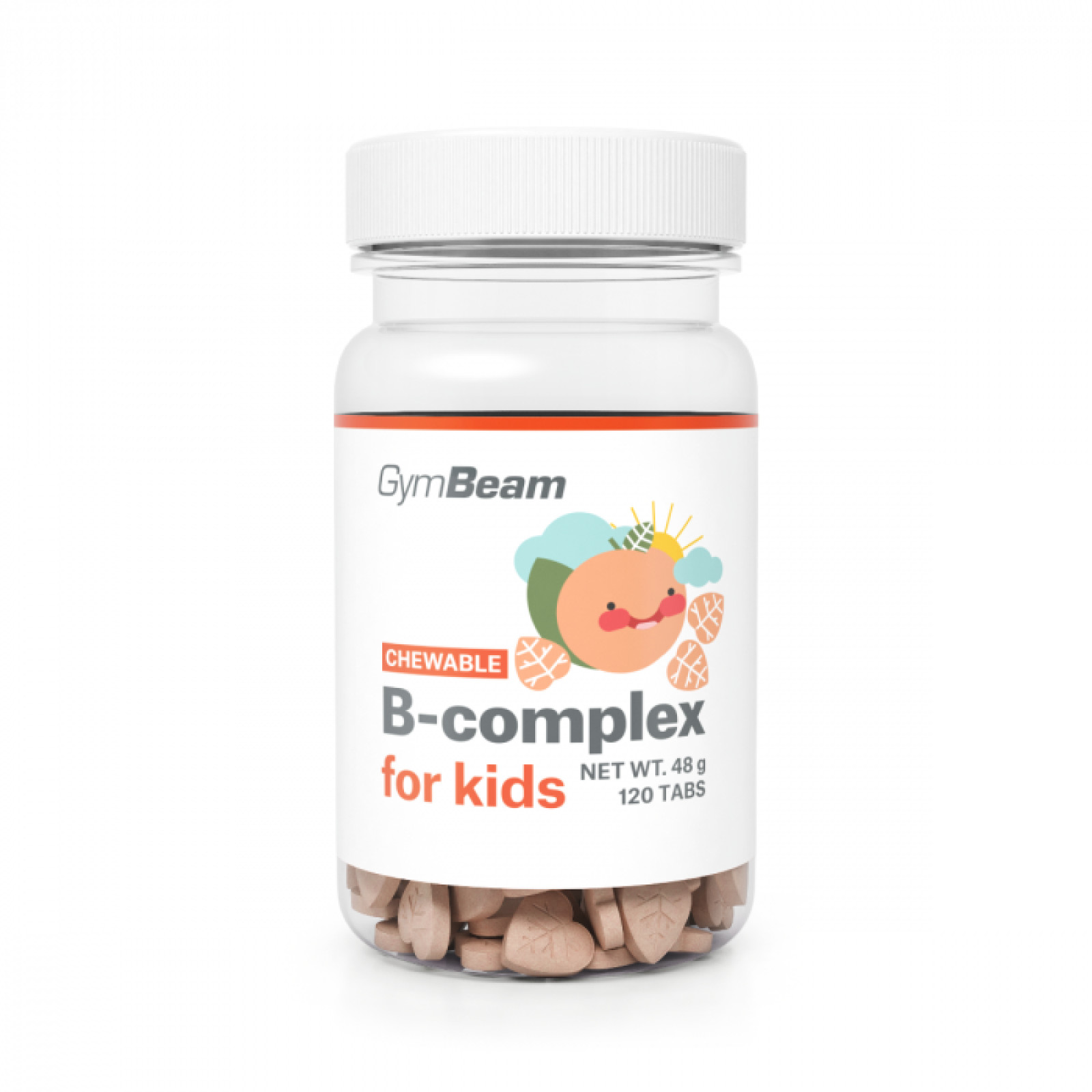 GymBeam B-komplex, tablety na cmúľanie pre deti marhuľa · záber 1