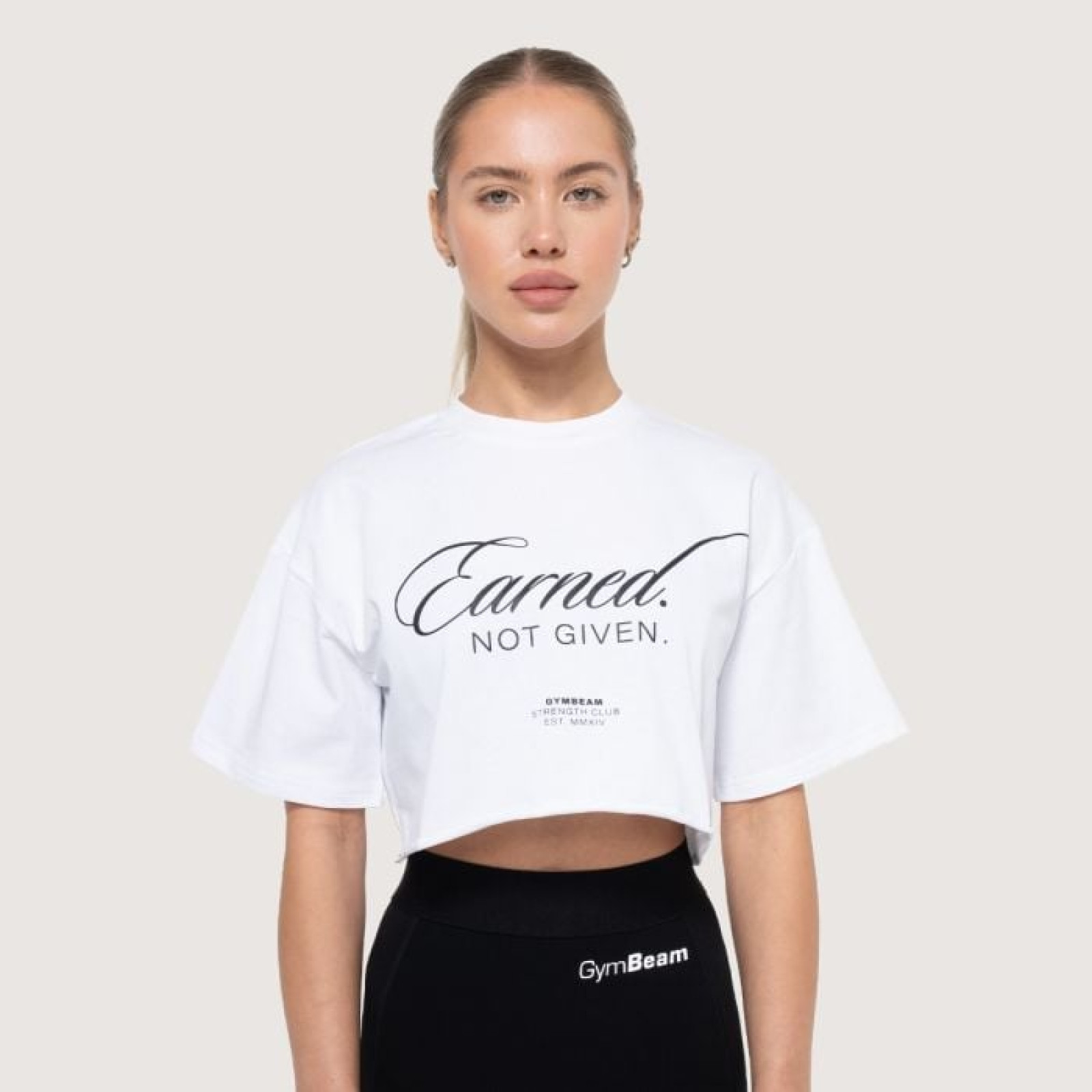 GymBeam Dámske cropped tričko Earned White L · záber 1