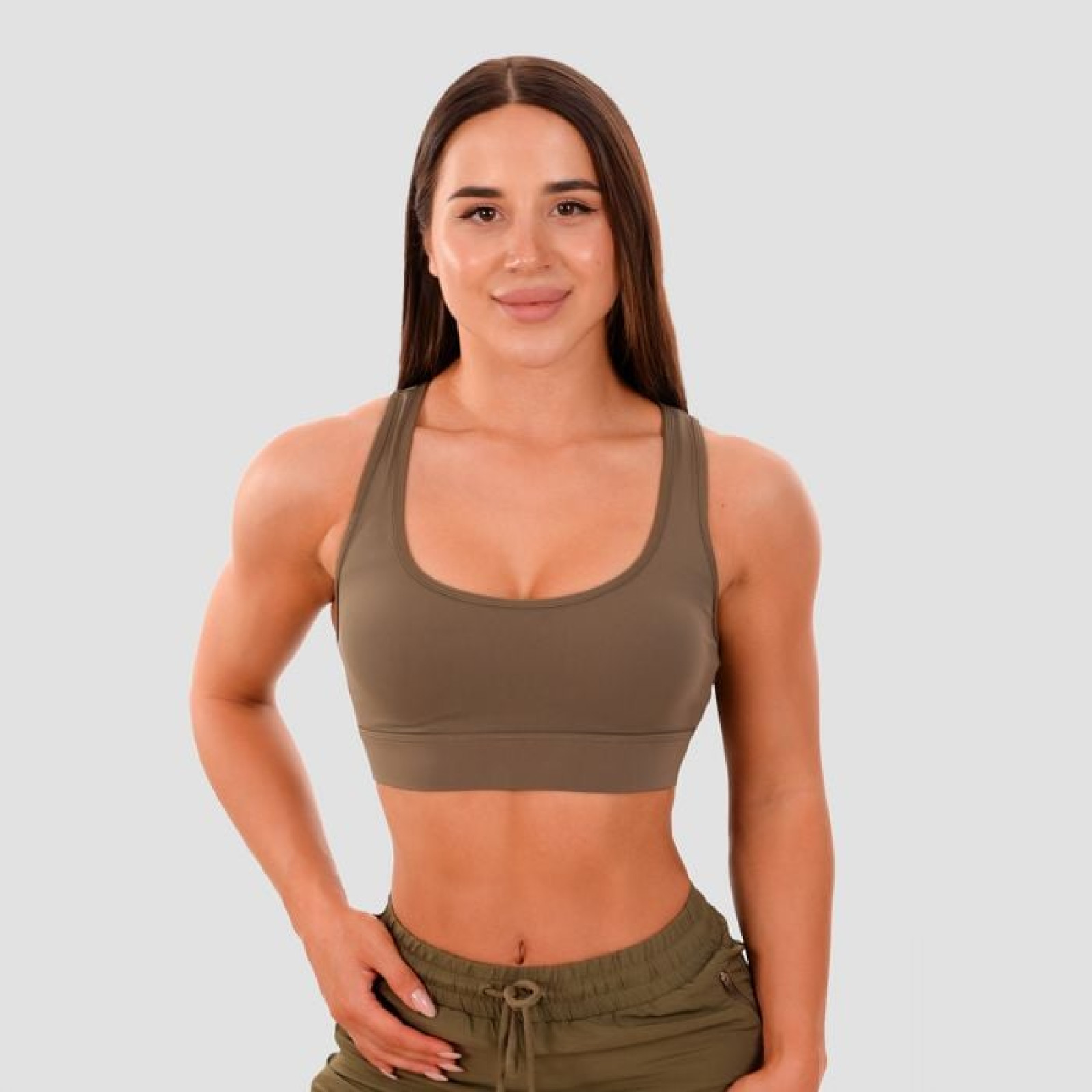 GymBeam Športová podprsenka Mesh Panel olive XSXS · záber 1