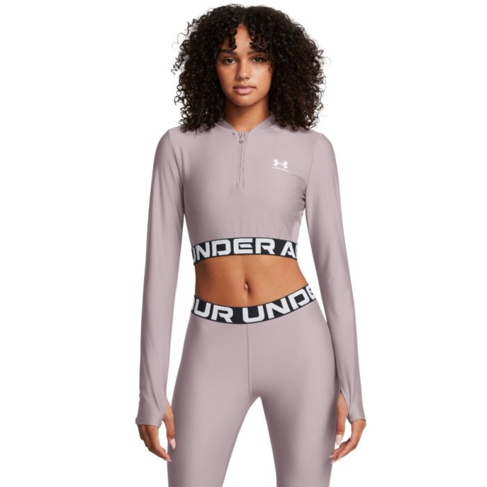 Under Armour Dámsky top HeatGear Rib 1/4 Zip LS Grey XSXS · záber 1