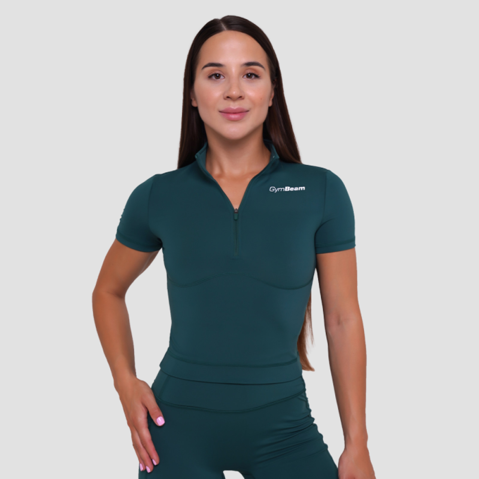 GymBeam Dámske tričko Cropped Ignite Dark Green MM · záber 1