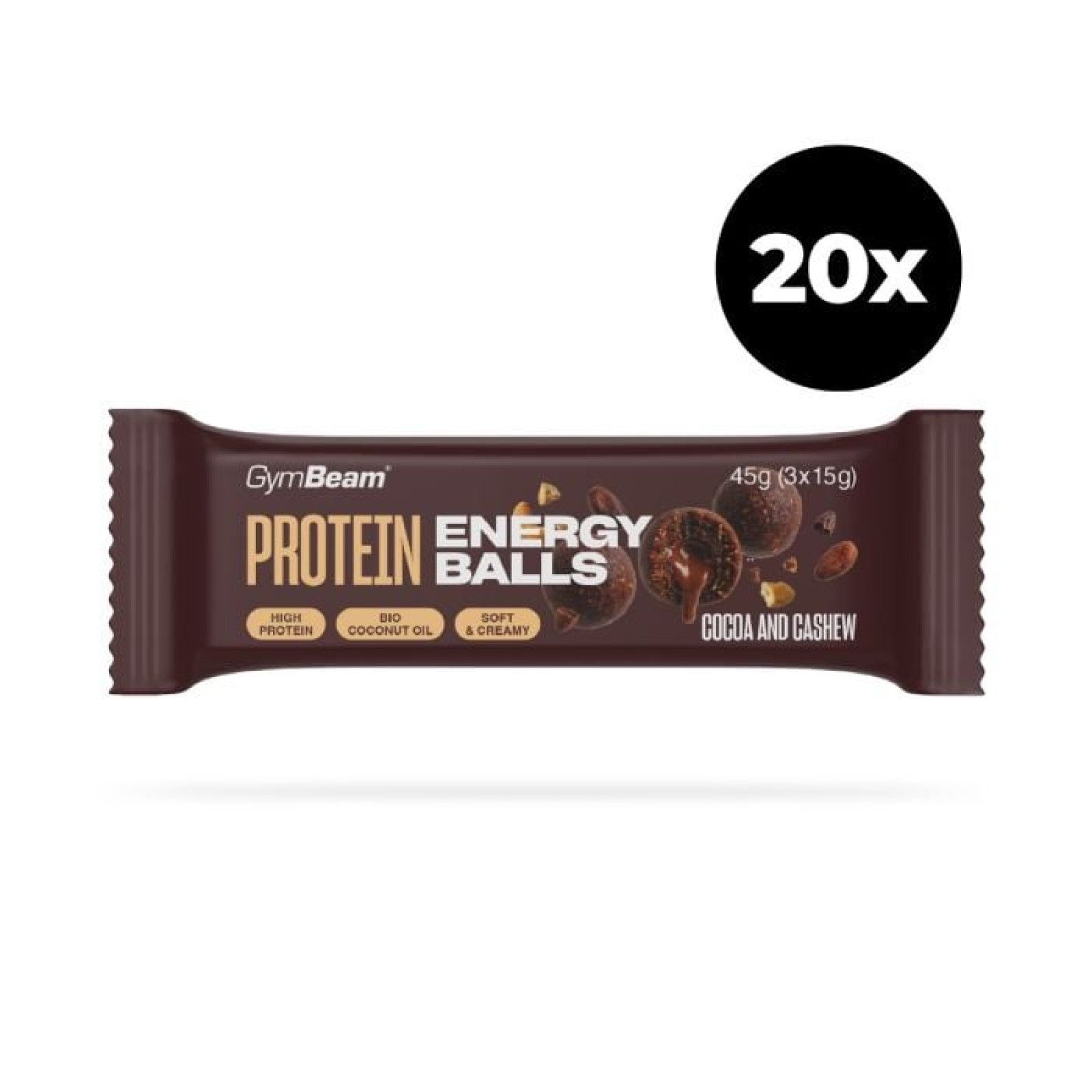 Protein energy balls - Gymbeam cocoa and cashew - Príchuť: Cocoa and cashew | Hmotnosť: 0,9 kg · záber 1