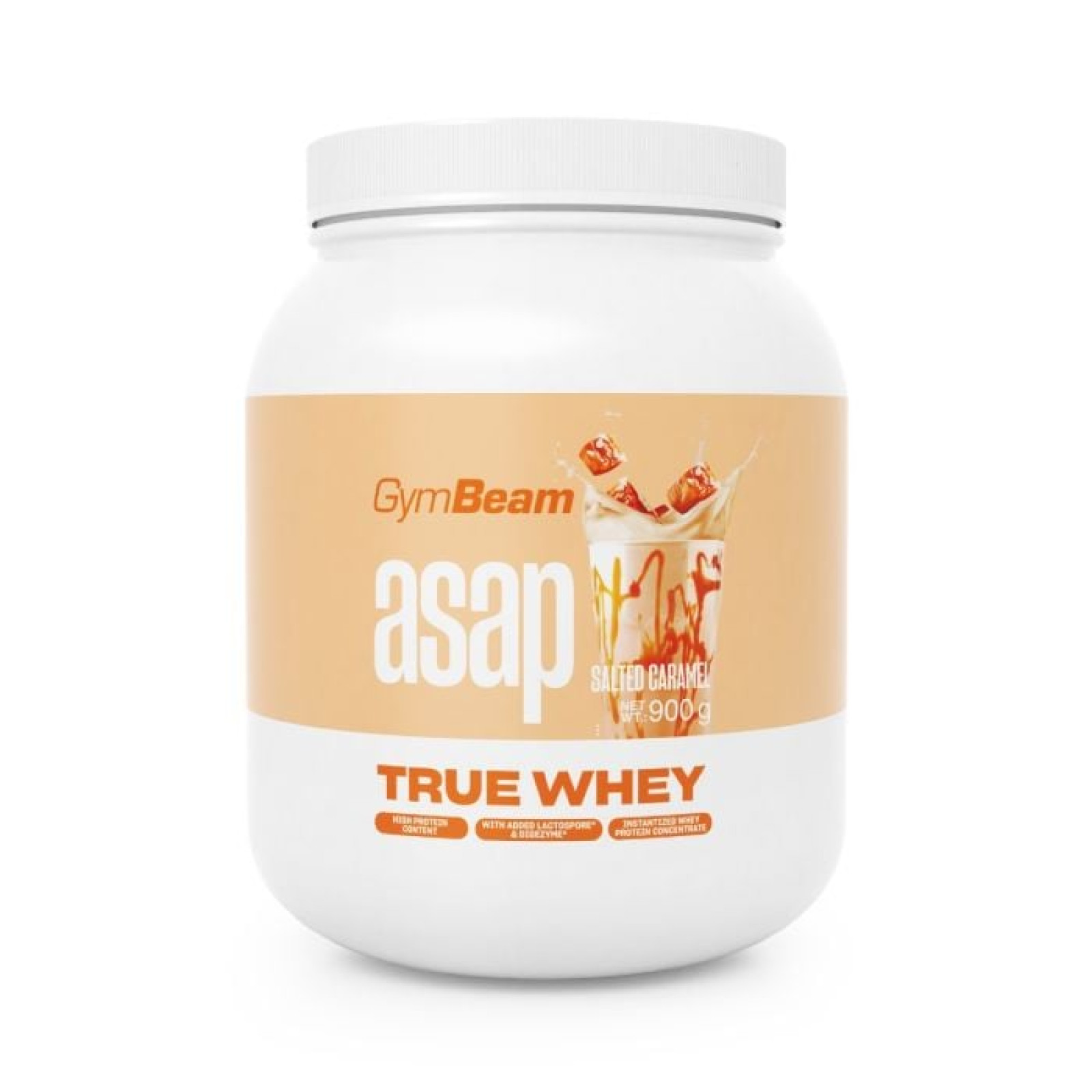 GymBeam ASAP True Whey slaný karamel - Príchuť: Slaný karamel | Hmotnosť: 0,9 kg | Balenie: 36 · záber 1