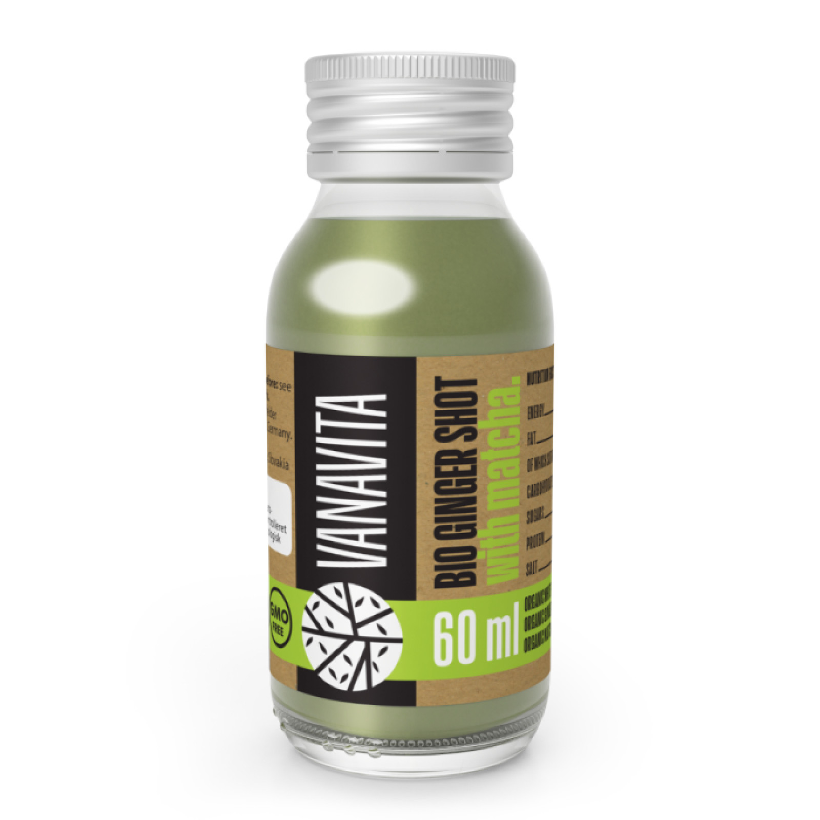 VanaVita BIO Zázvorový shot s matchou bez príchute - Príchuť: Bez príchute | Hmotnosť: 0,06 kg | Objem: 60 ml | Balenie: 24 · záber 1